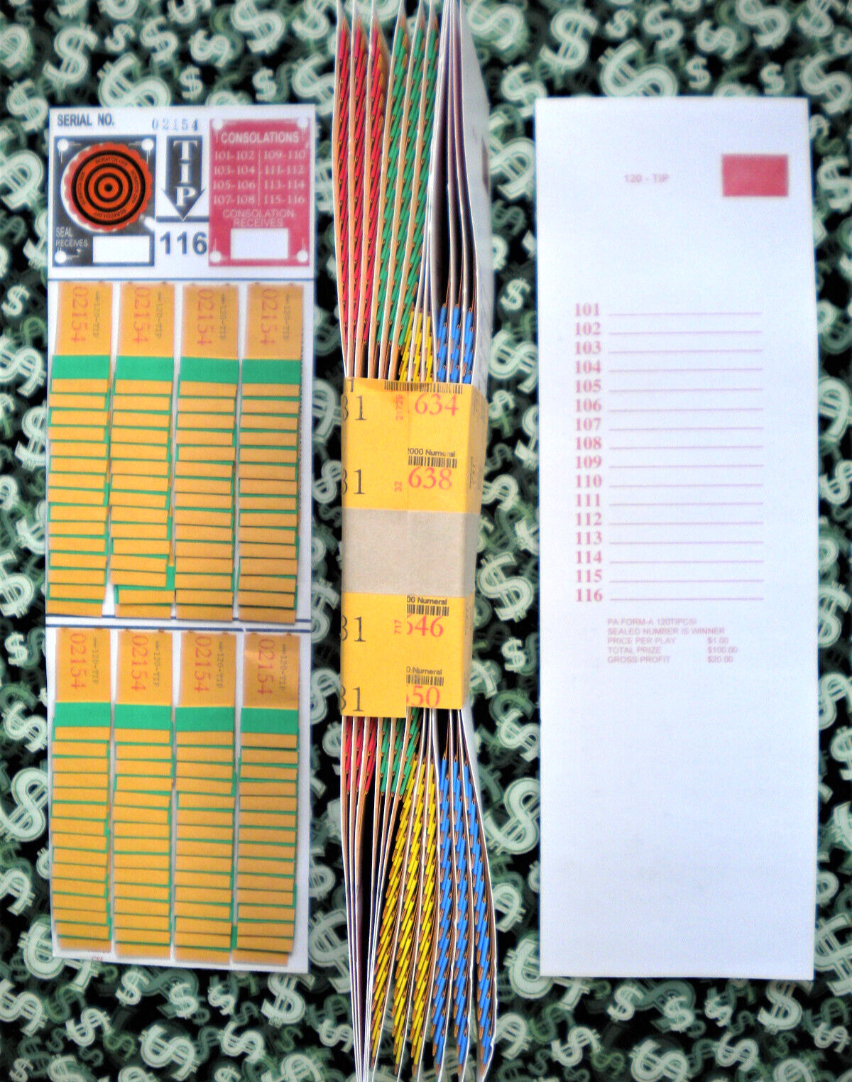 ( 1 Each ) 120 REGULAR “NOT Sure” TIP BOARDS {101-116} Pull Tab Jar Tickets