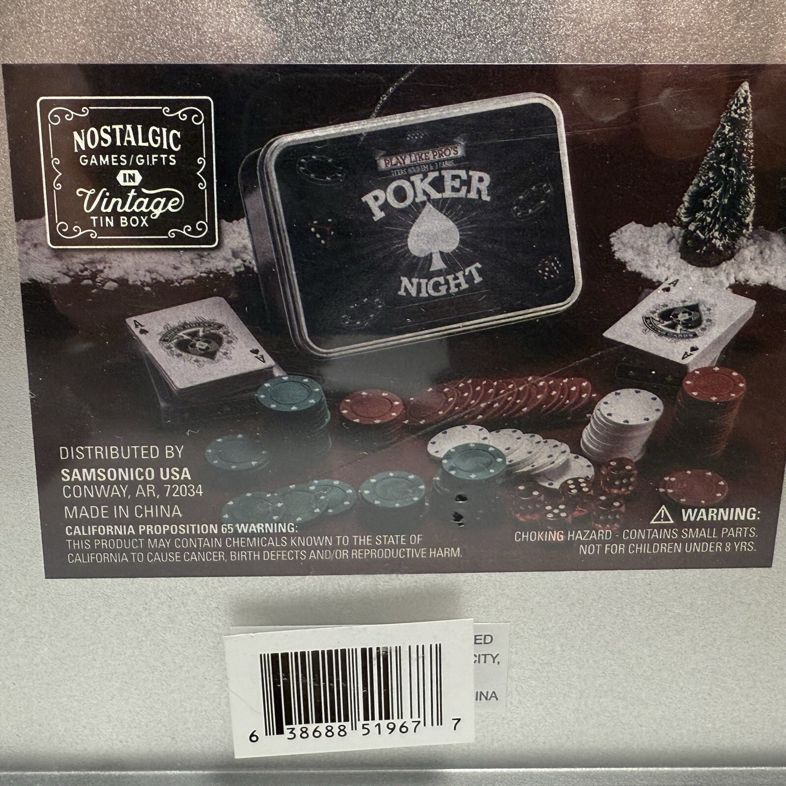 Sealed Poker Night Game Tin – 100 Chips, 2 Decks, Dice, Dealer Button Samsonico