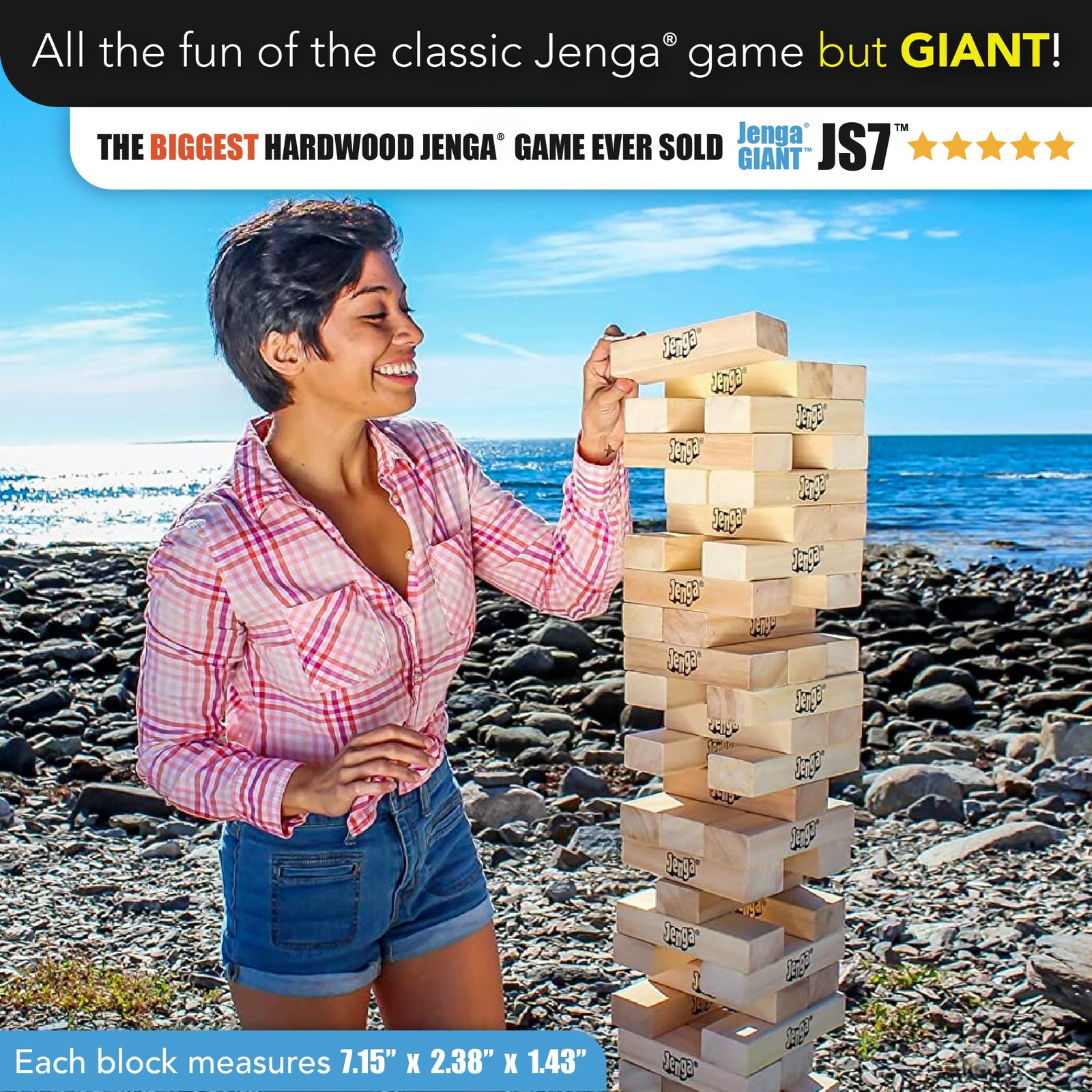Jenga GIANT – Hardwood Blocks – Stacks to Over 5 feet – stacks 5ft, Tan