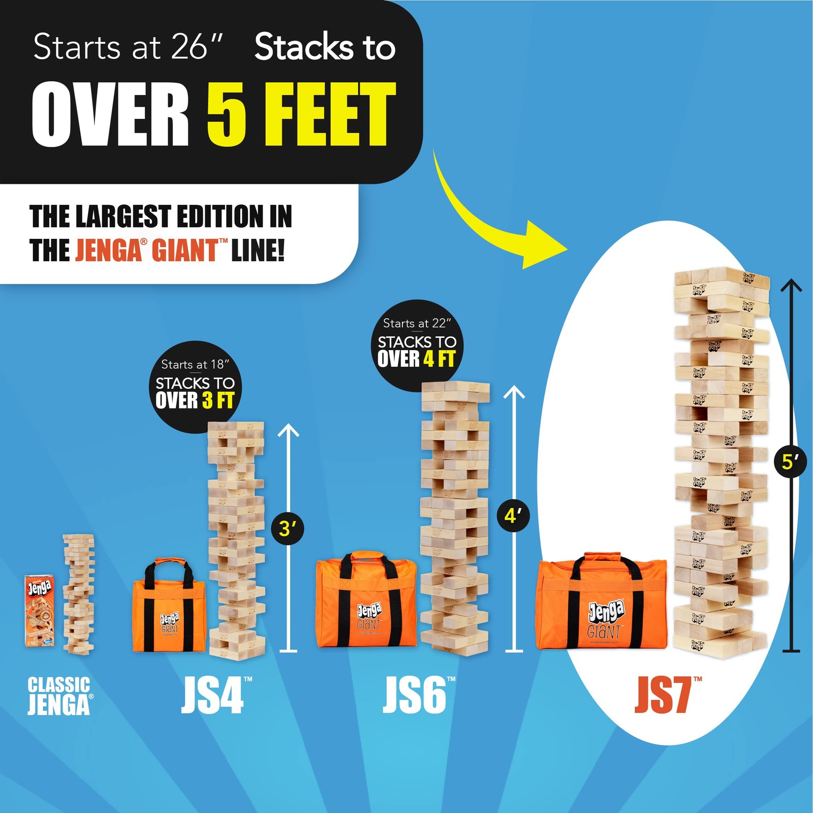 Jenga GIANT – Hardwood Blocks – Stacks to Over 5 feet – stacks 5ft, Tan