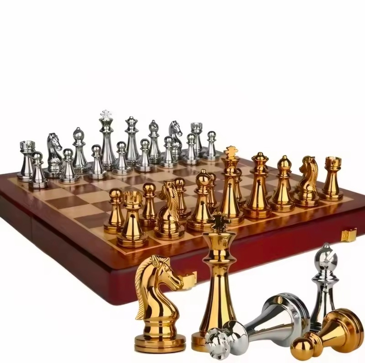 Deluxe Wooden checkerboard Set 30cm/11.81in Portable folding checkerboard with w