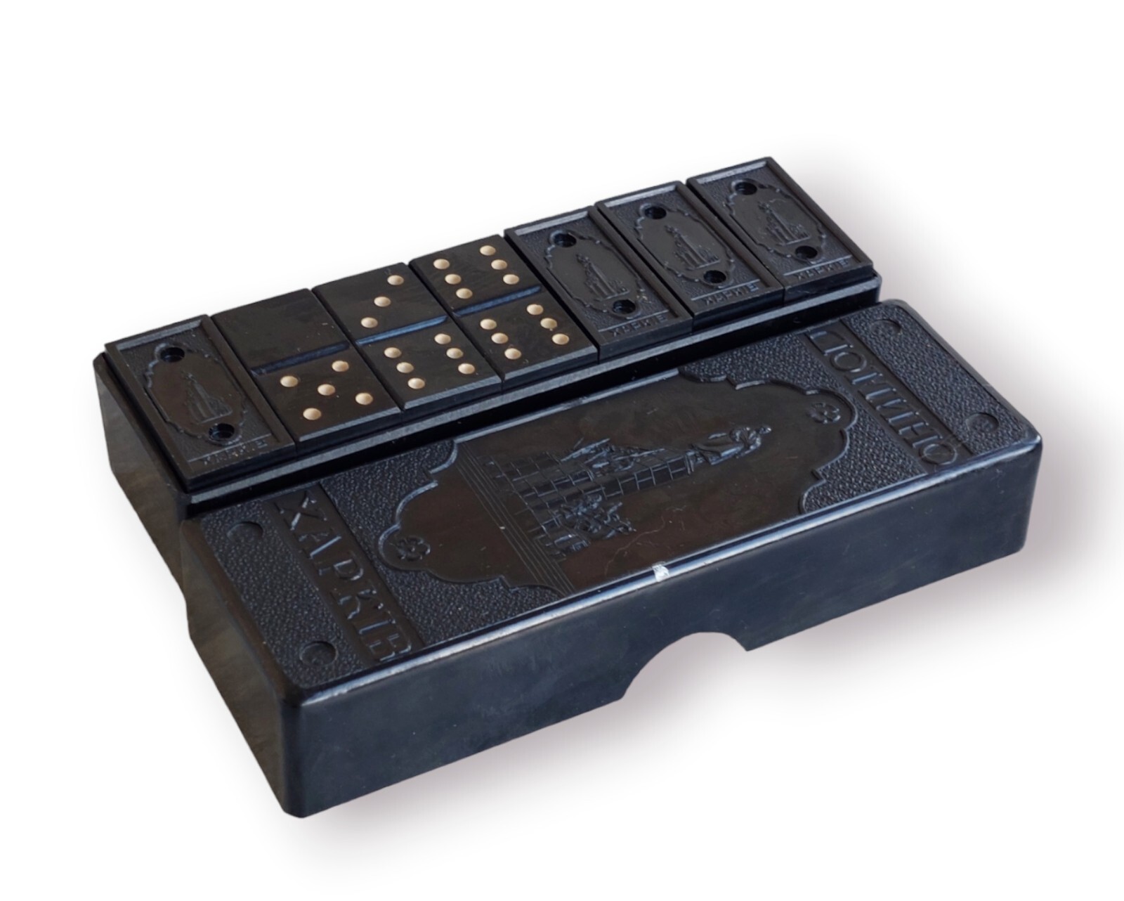 1960’s USSR Soviet Ukraine Dominoes KHARKIV in Bakelite Original Box 16+