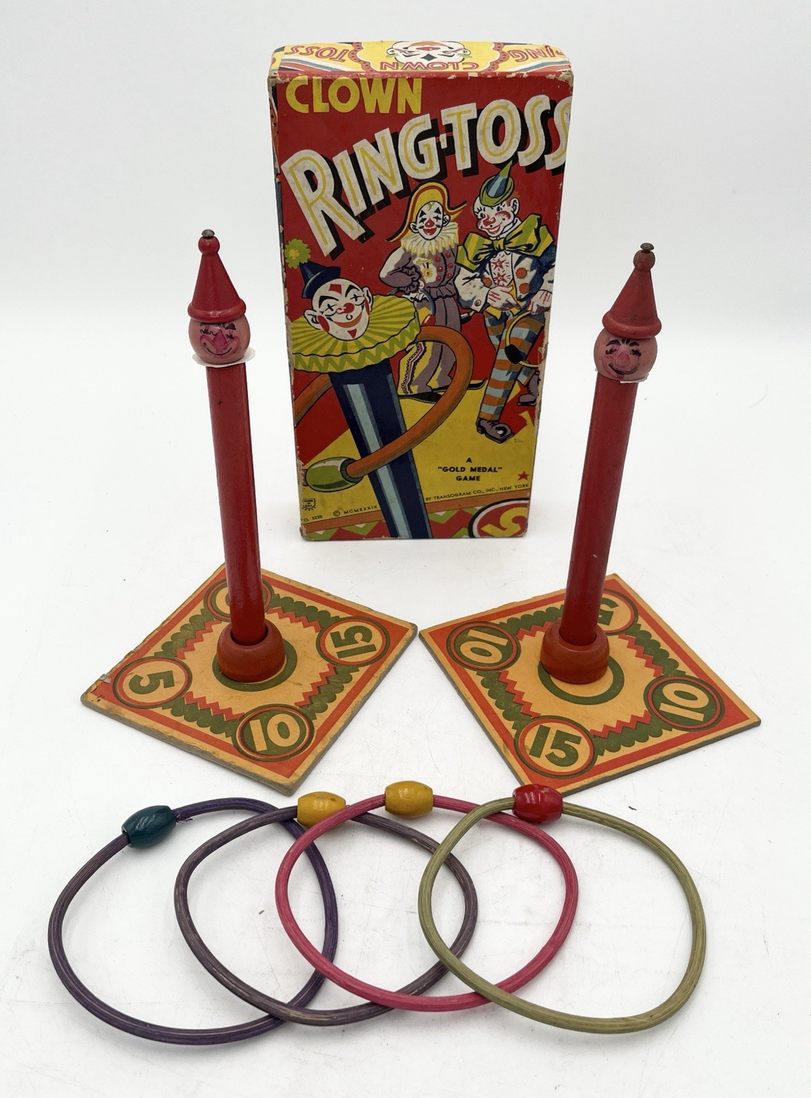 1939 Vintage No. 3220 Clown Ring Toss Game By Transogram Co., Inc NY Made In USA