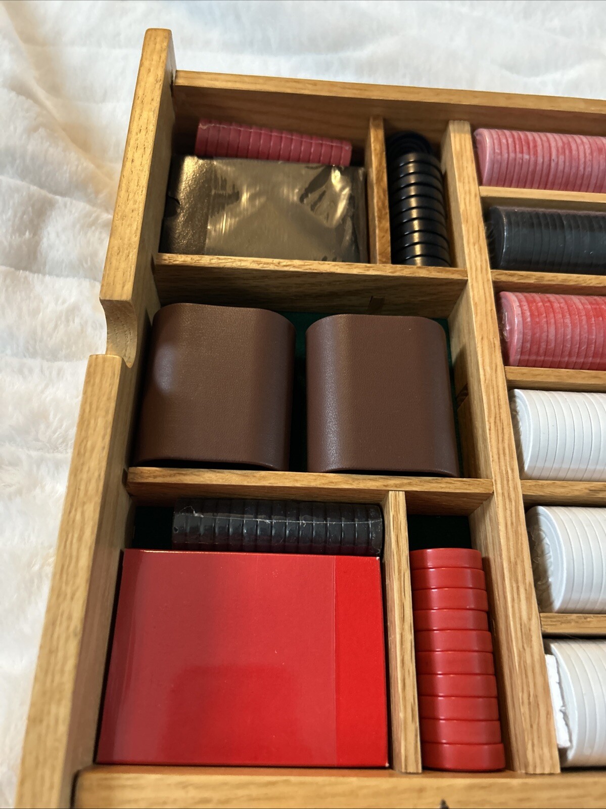 Wood Flip Game Board Set, Checkers, Backgammon, Dice, Poker Chips Cards Dice VTG
