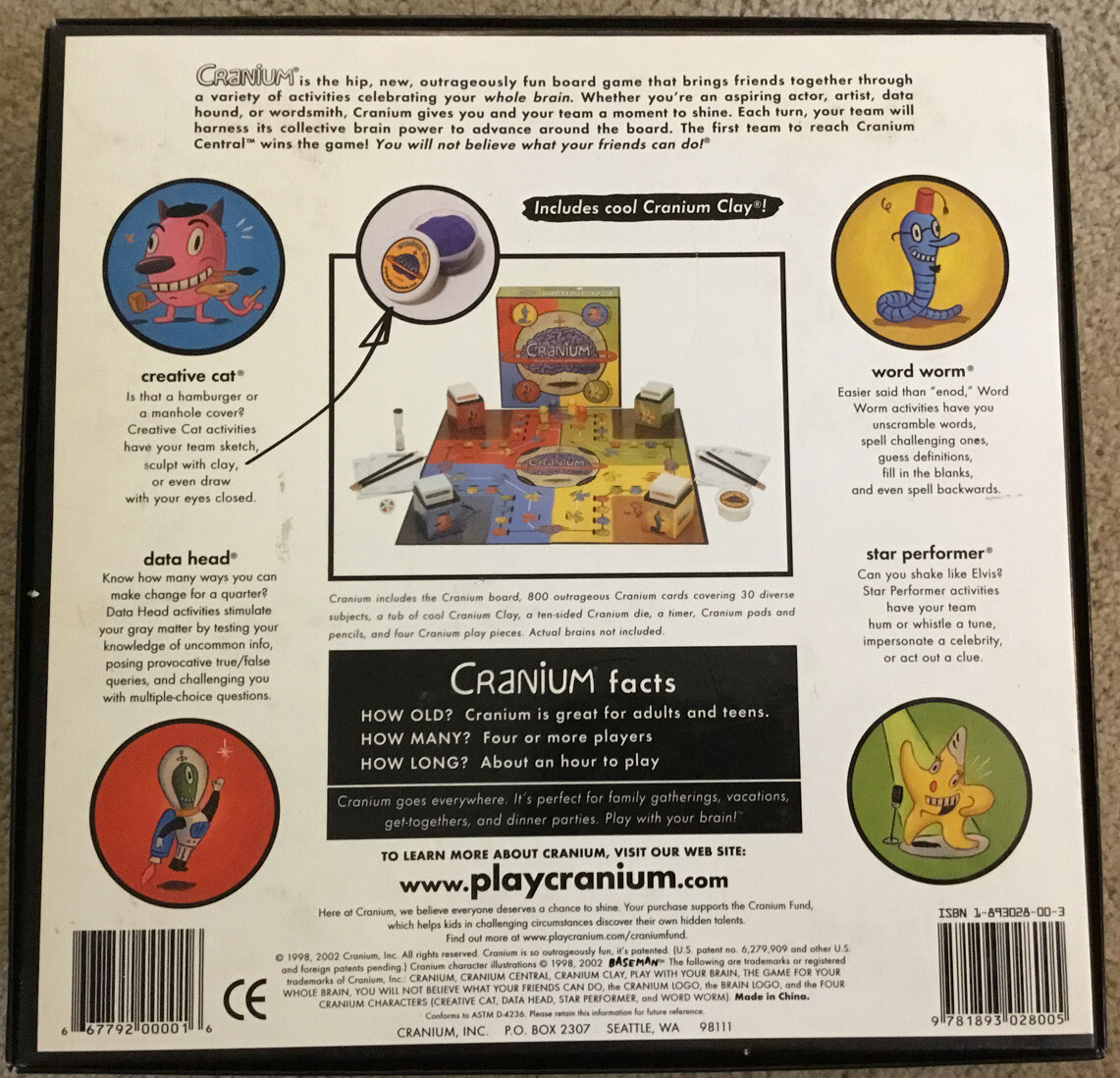 Cranium : The Game for Your Whole Brain BOARD GAME Used Adult Teen COMPLETE