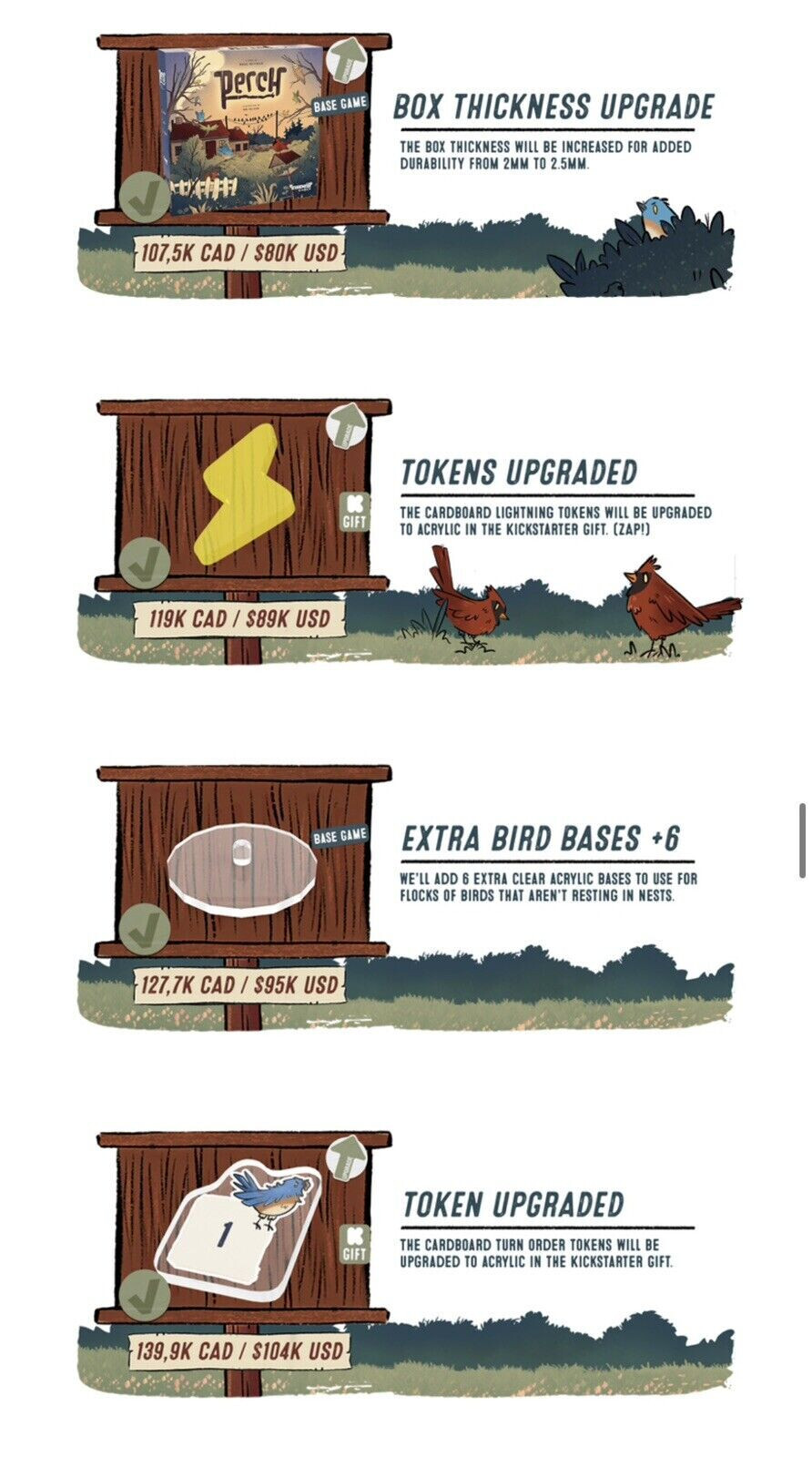 NEW! PERCH Board Game KICKSTARTER w/KS Goodies, Acrylic Upgrades INSIDE UP GAMES