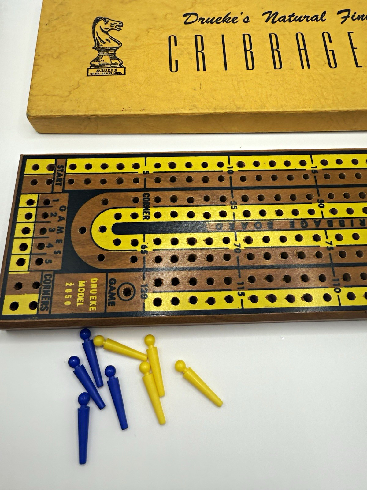 Drueke Cribbage Hardwood Board Game Set, Natural Finish, Pegs, Box, Instructions