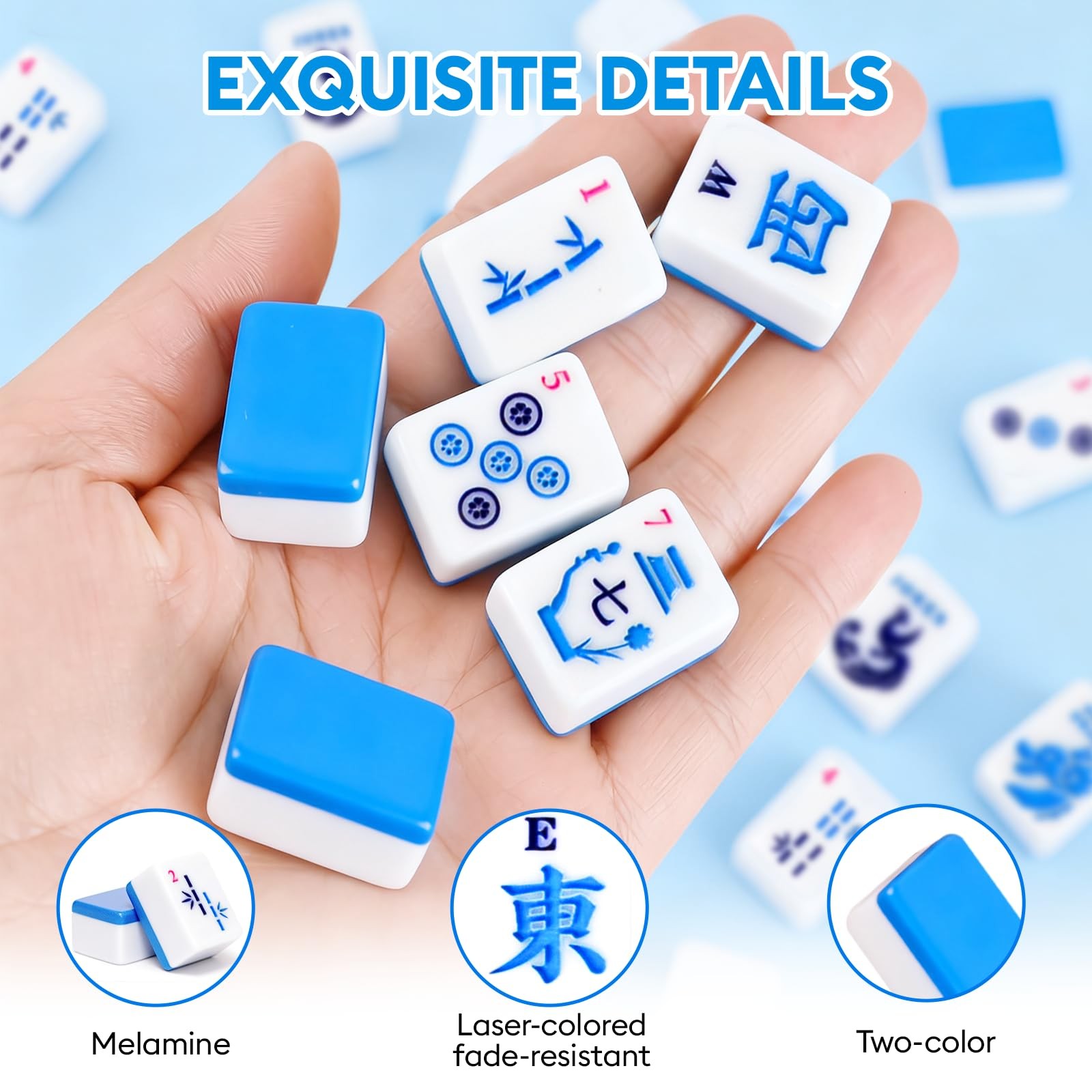 American Mahjong Tile(Only Tiles), 166 Quality Engraved Tiles Blue Backboard,…