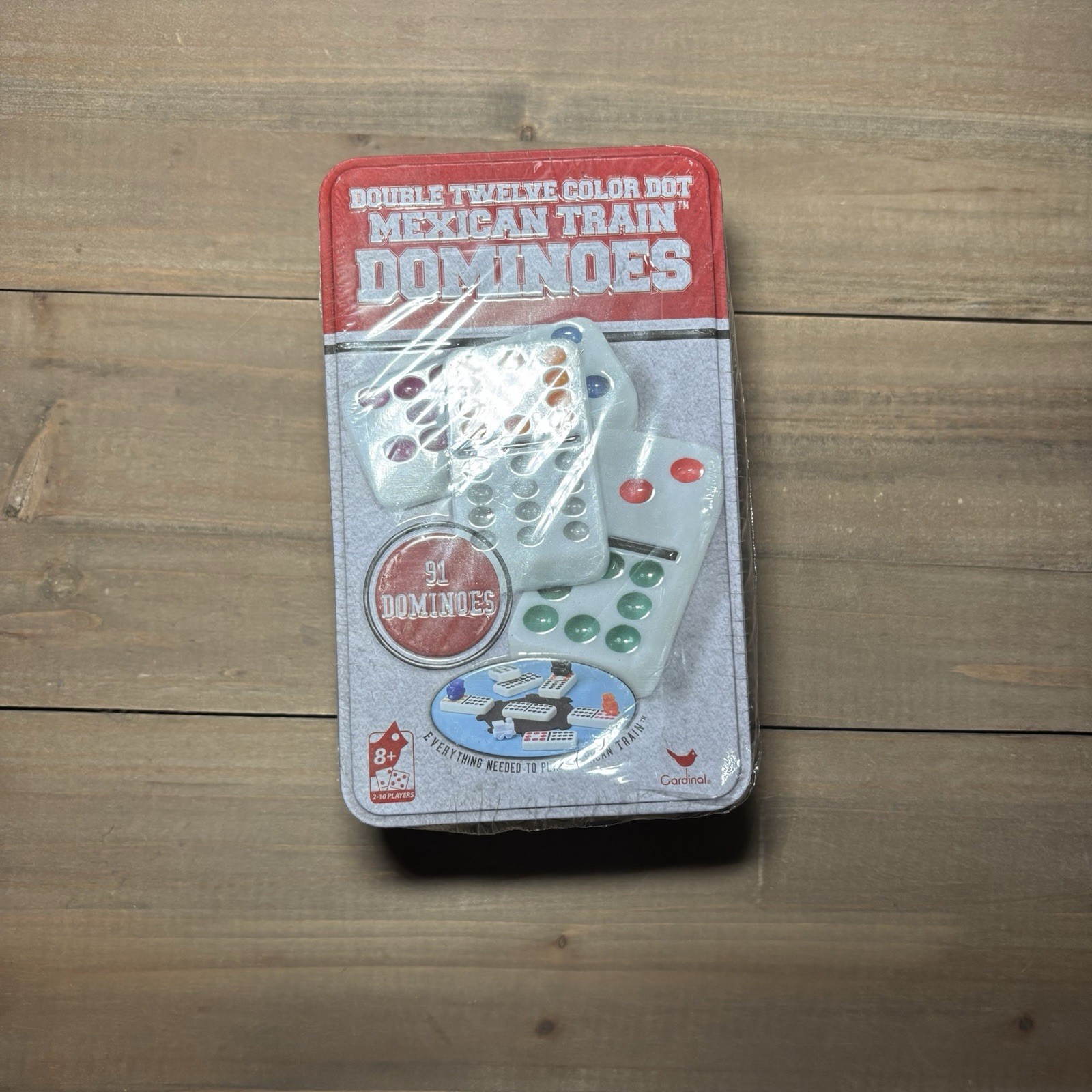 NEW Double Twelve Color Dot Mexican Train Dominoes in Tin Family Game 8 & Up