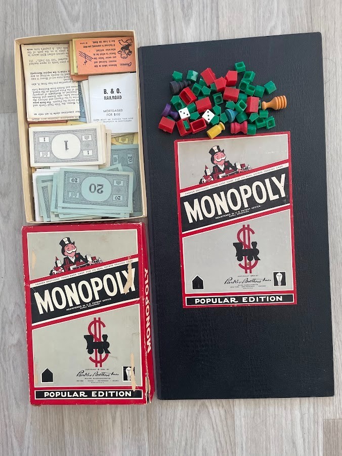 Vtg 1950’s Monopoly Popular Edition Wooden Pieces Parker Brothers With Board