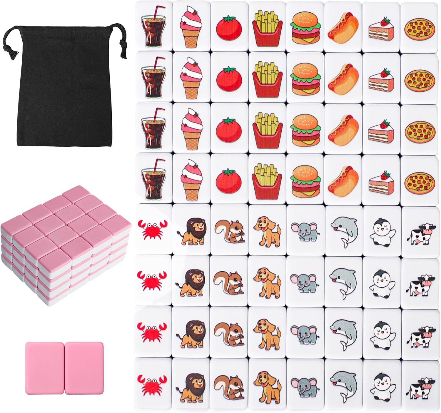 2 Players Mahjong Block Set for Adult, Mahjong Tile Game with 66 Premium Pink Ti