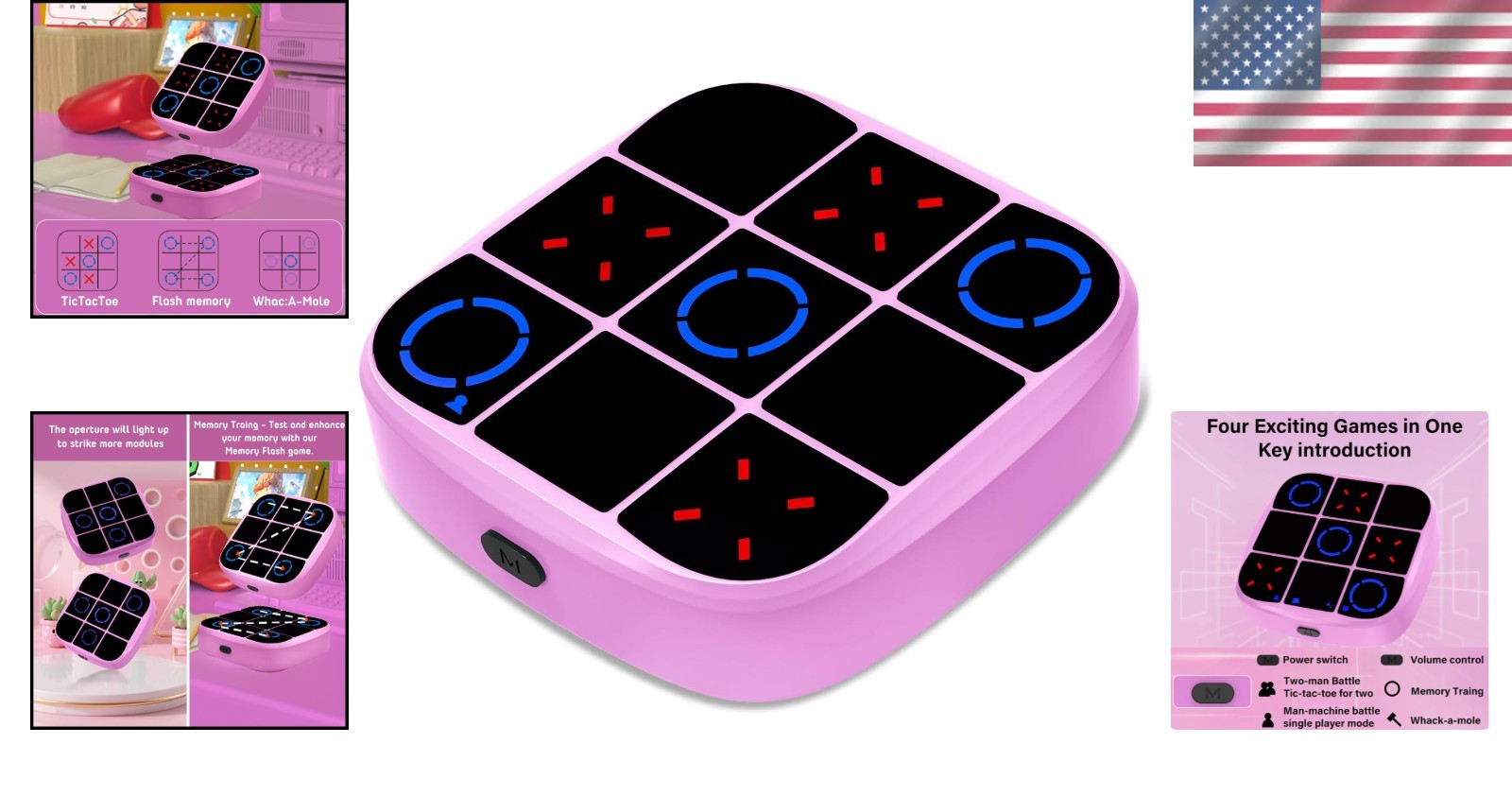 Portable Pink 4-in-1 Tic-Tac-Toe Game: Perfect for Car Rides and Gatherings