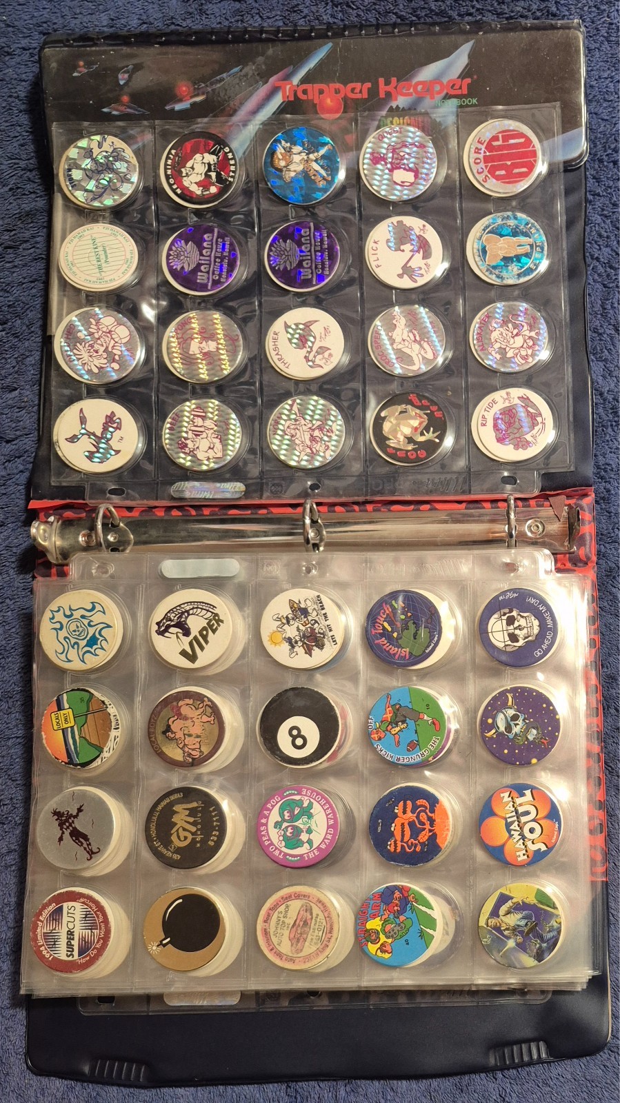 POGS LOT 229 TOTAL IN POCKET PAGES + TRAPPER KEEPER BINDER JOTS SNAPS CAPS