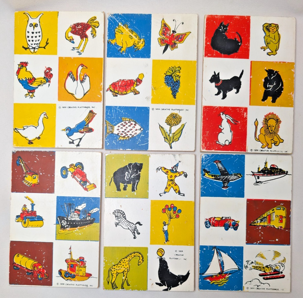 Vintage CREATIVE PLAYTHING 1959 Wood Lotto Picture Game panels Only x6 VG cond