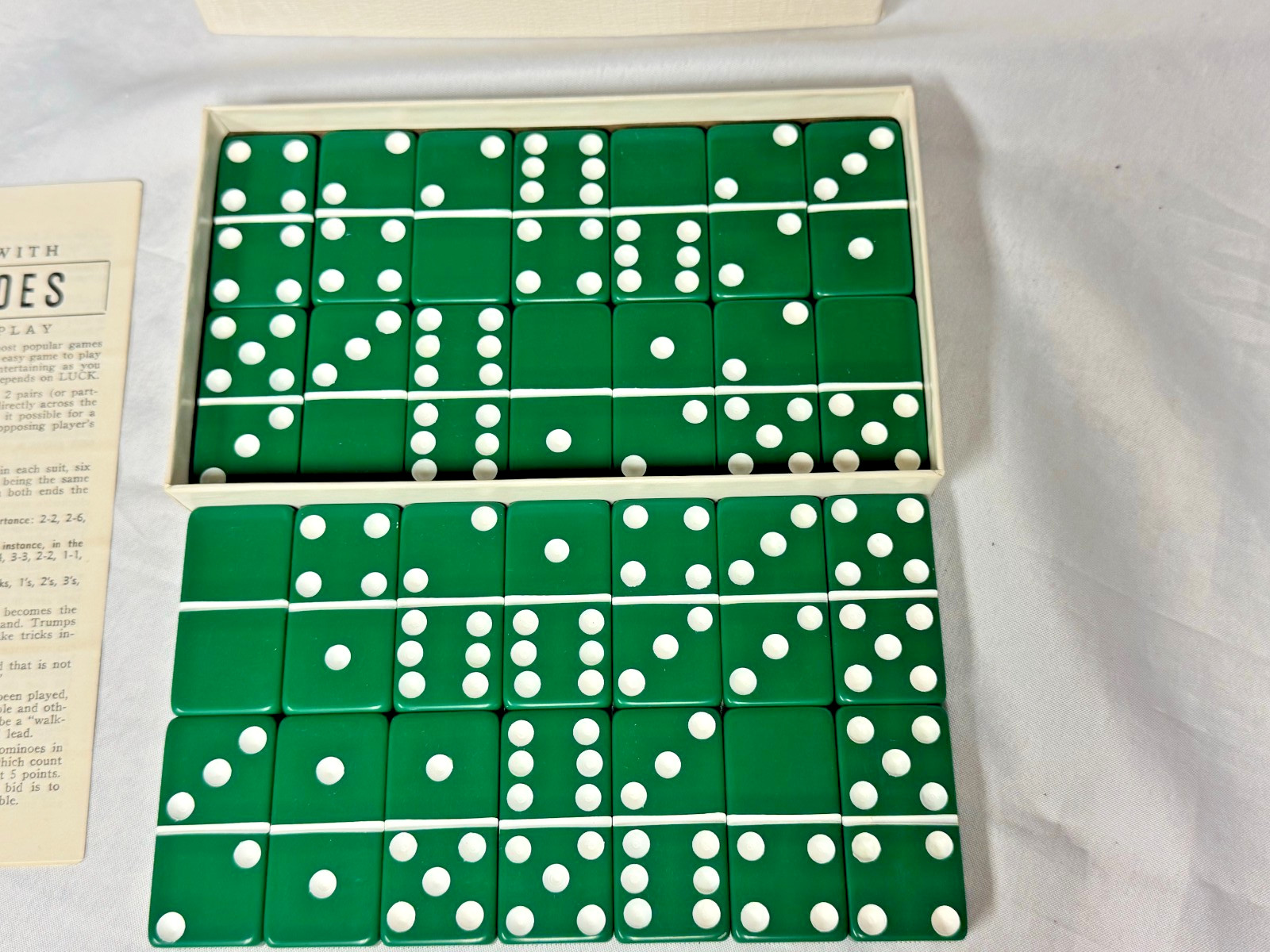 Vintage Marblelike Puremco Green Standard Dominoes Original Box No. 616