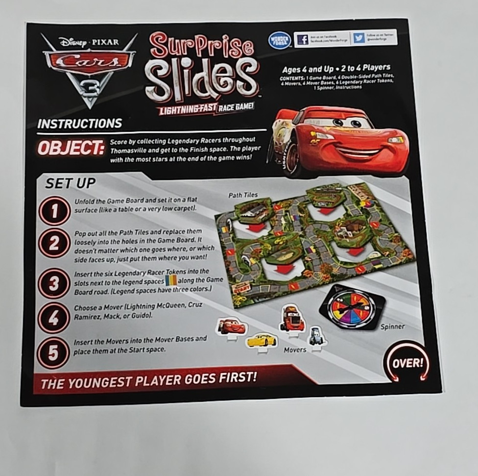 Disney Pixar Cars 3 Surprise Slides Lightning Fast Race Board Game Near Complete
