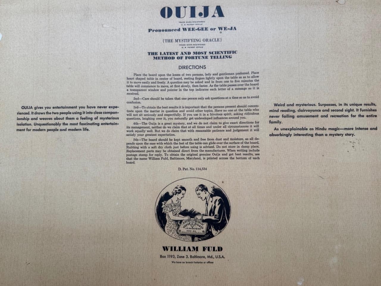 1950s Spooky William Fuld Talking Ouija Board Box Planchette Pre-Parker Bros 👻