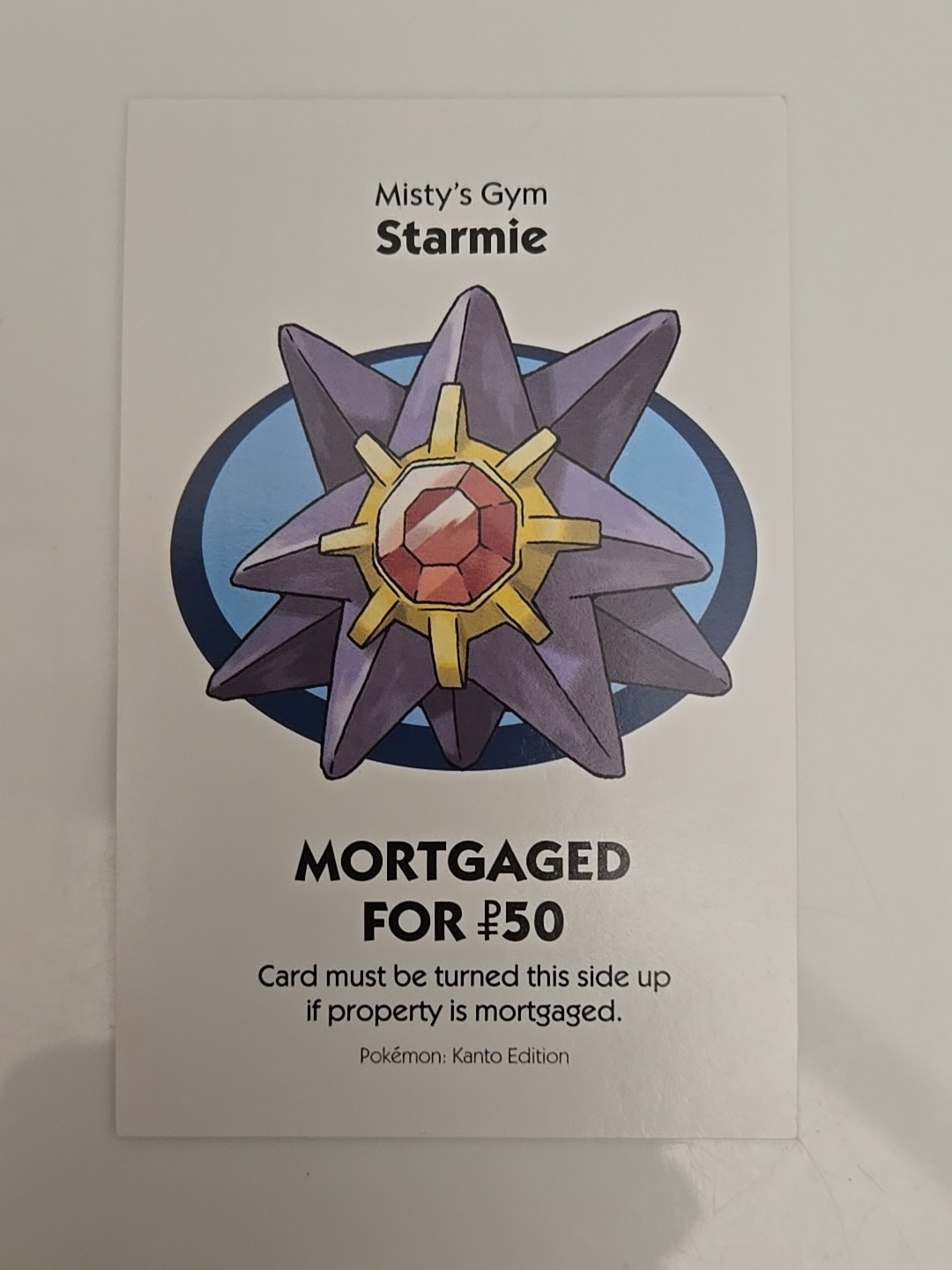2014 Monopoly Pokémon Misty’s Gym Starmie Light Blue Title Deed Card Game Piece