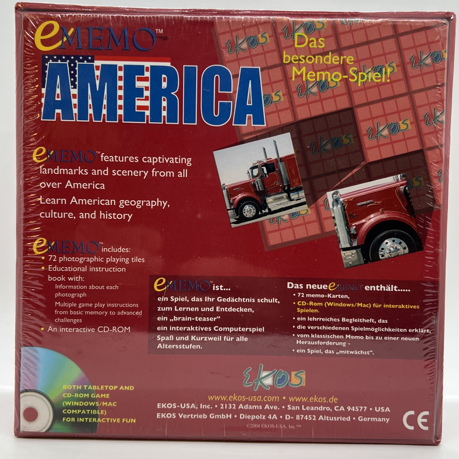 Ekos Ememo America Challenging Memory Fun 72 Tile Matching & CD-ROM Game NEW!