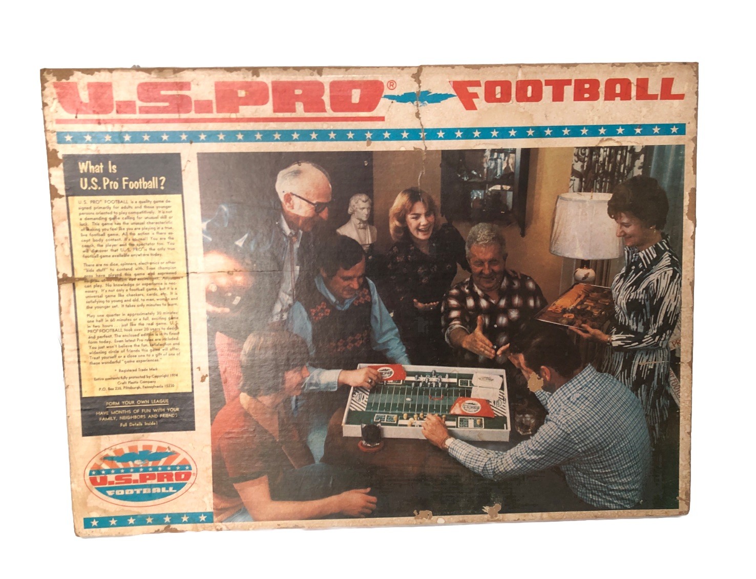 Vintage 1974 U.S Pro Football Board Game. Rare! Large 26”x19” Craft Plastix Co.