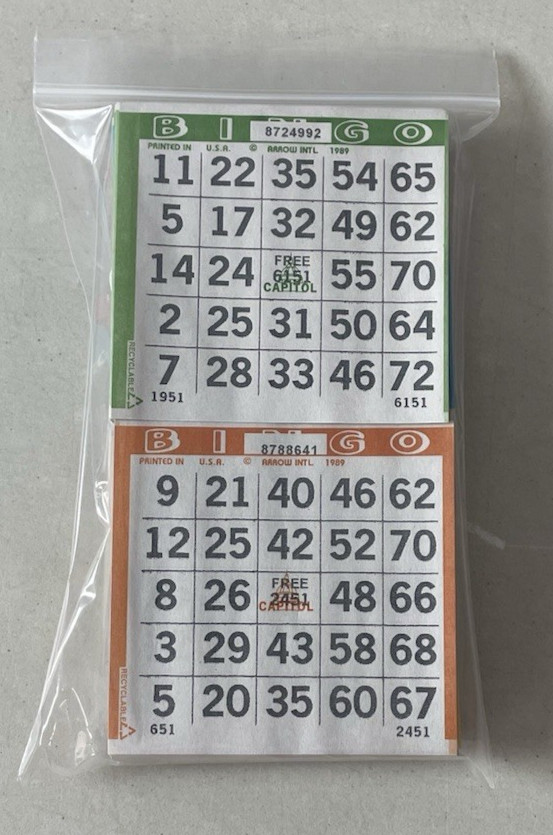 600 PAPER Bingo Cards by Capital Games Square 1 On Single Sheets 6 Asst Colors