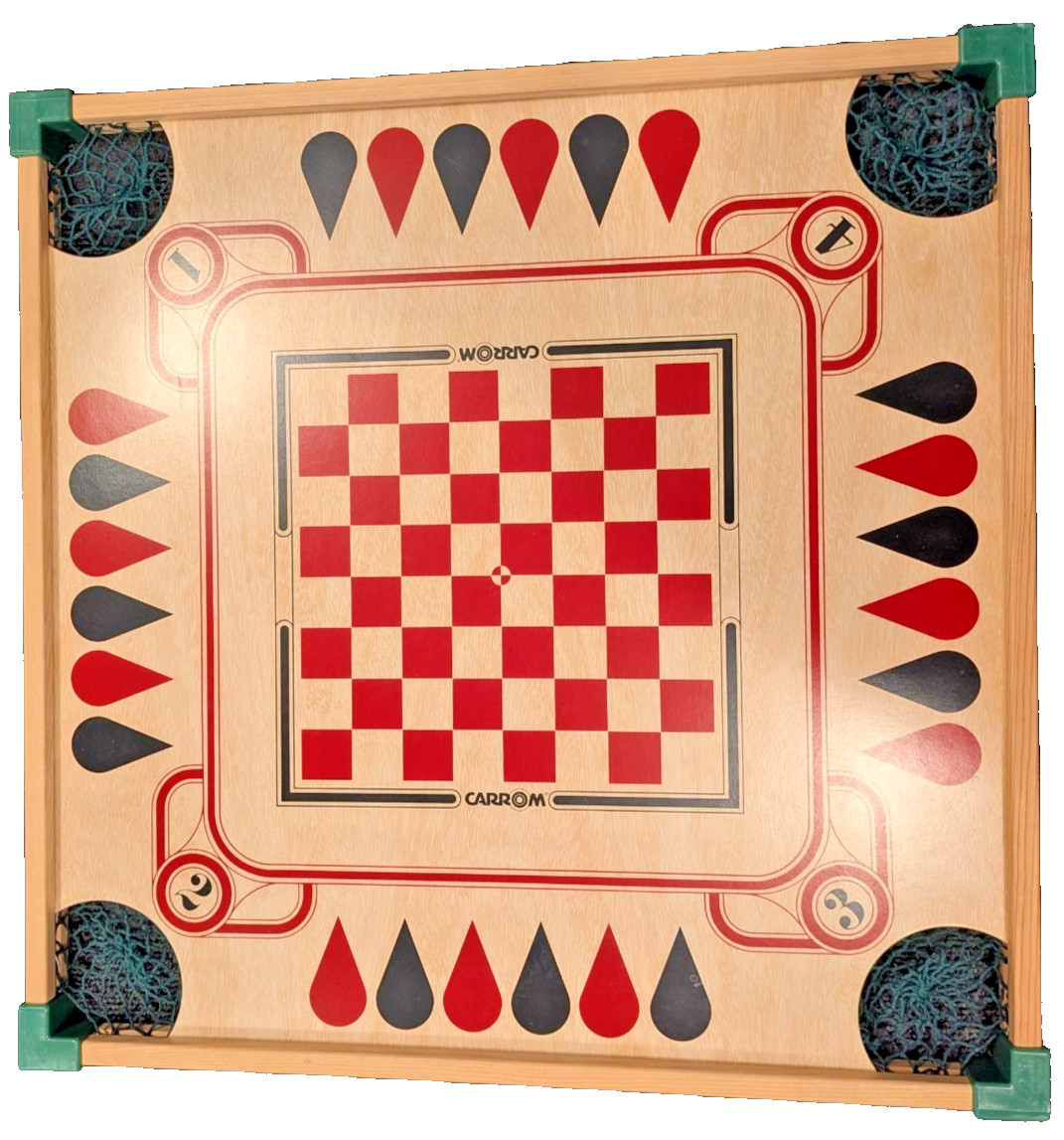 Vintage Carrom/Crokinole Game Board 2-Sided with playing pieces Good Condition