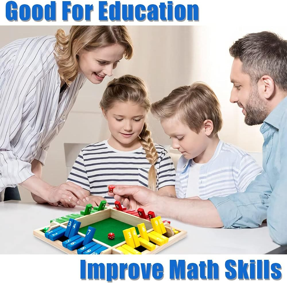 Shut the Box Game, 12 Inches Family Wooden Board Table Math Dice Games for Adult