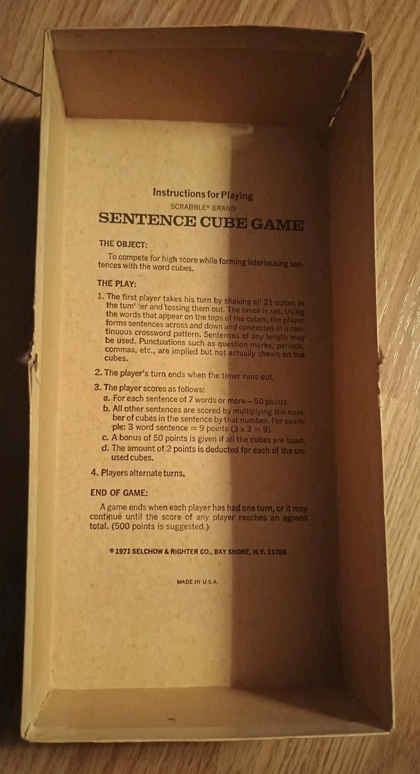 Vintage Scrabble Sentence Cube Game 1971 Selchow Righter Complete Word Dice Vtg
