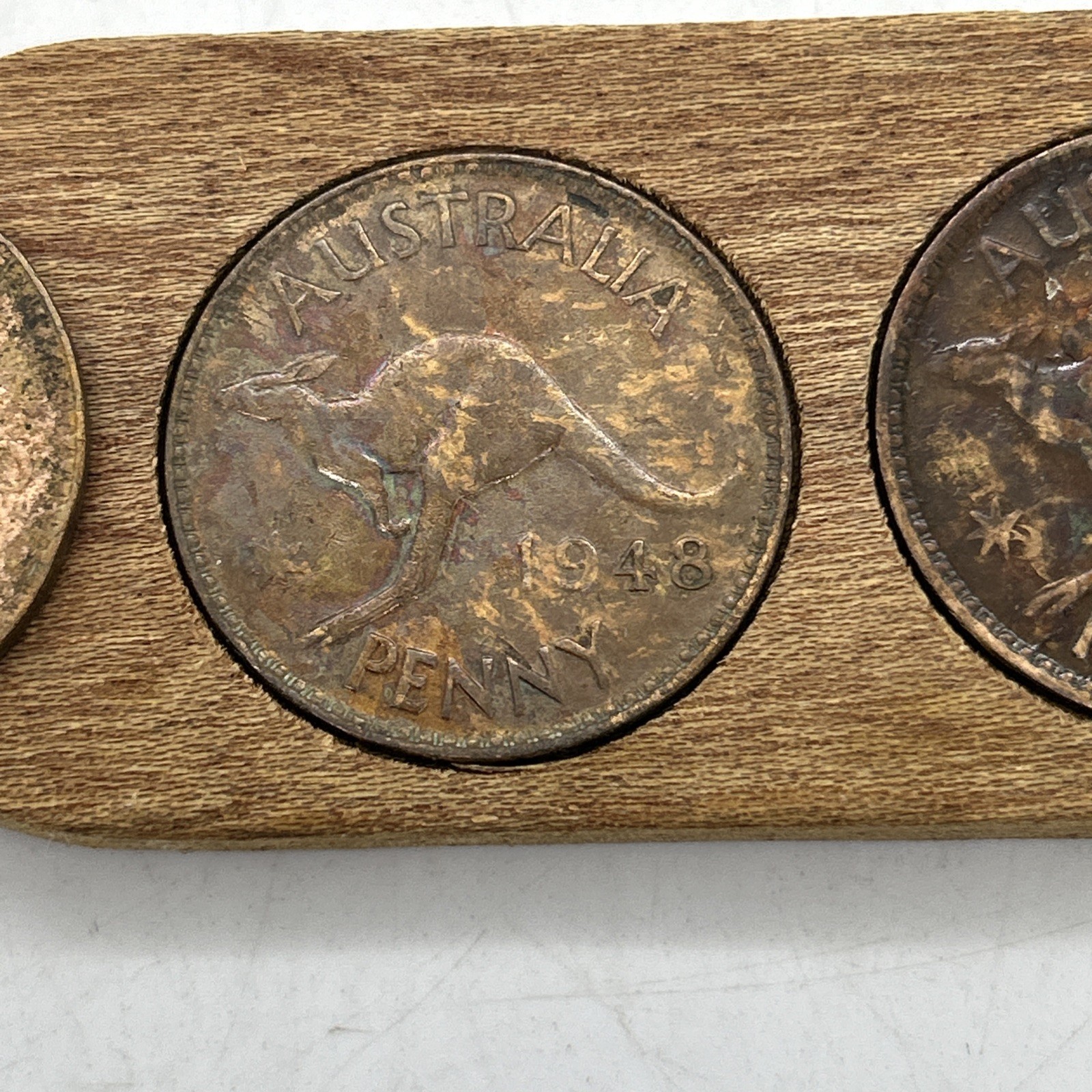 Vintage Two Up Wooden Game Coins Australia Penny King George Fair Dinkum