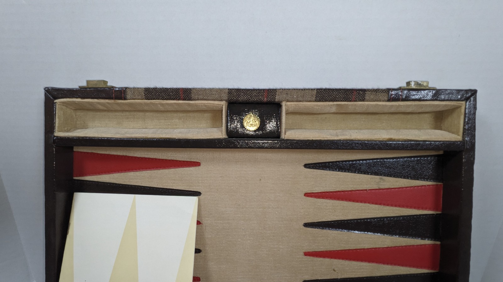 Vintage Aries Of Beverly Hills Backgammon Set Brown And Red Plaid COMPLETE