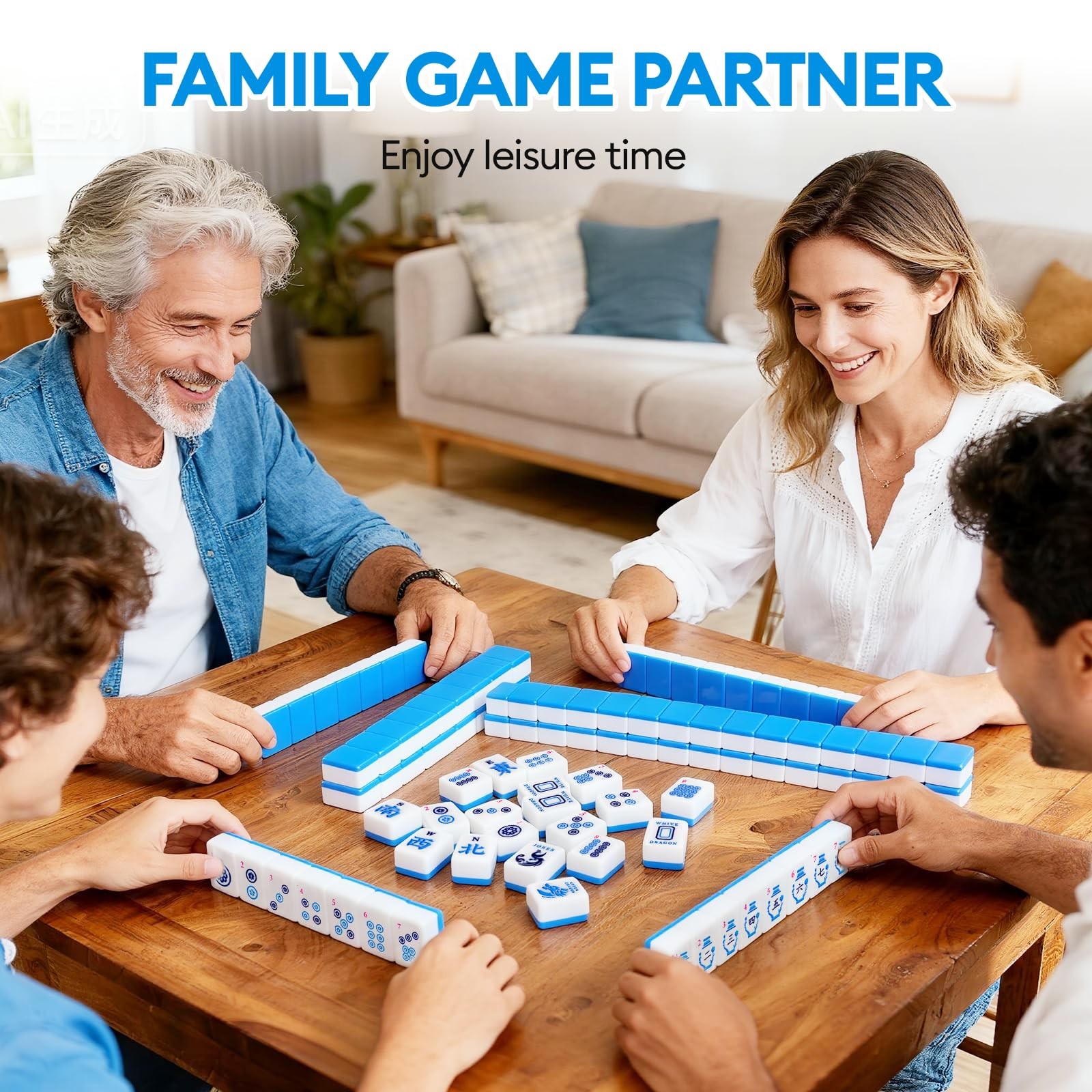 American Mahjong Tile(Only Tiles), 166 Quality Engraved Tiles Blue Backboard,…