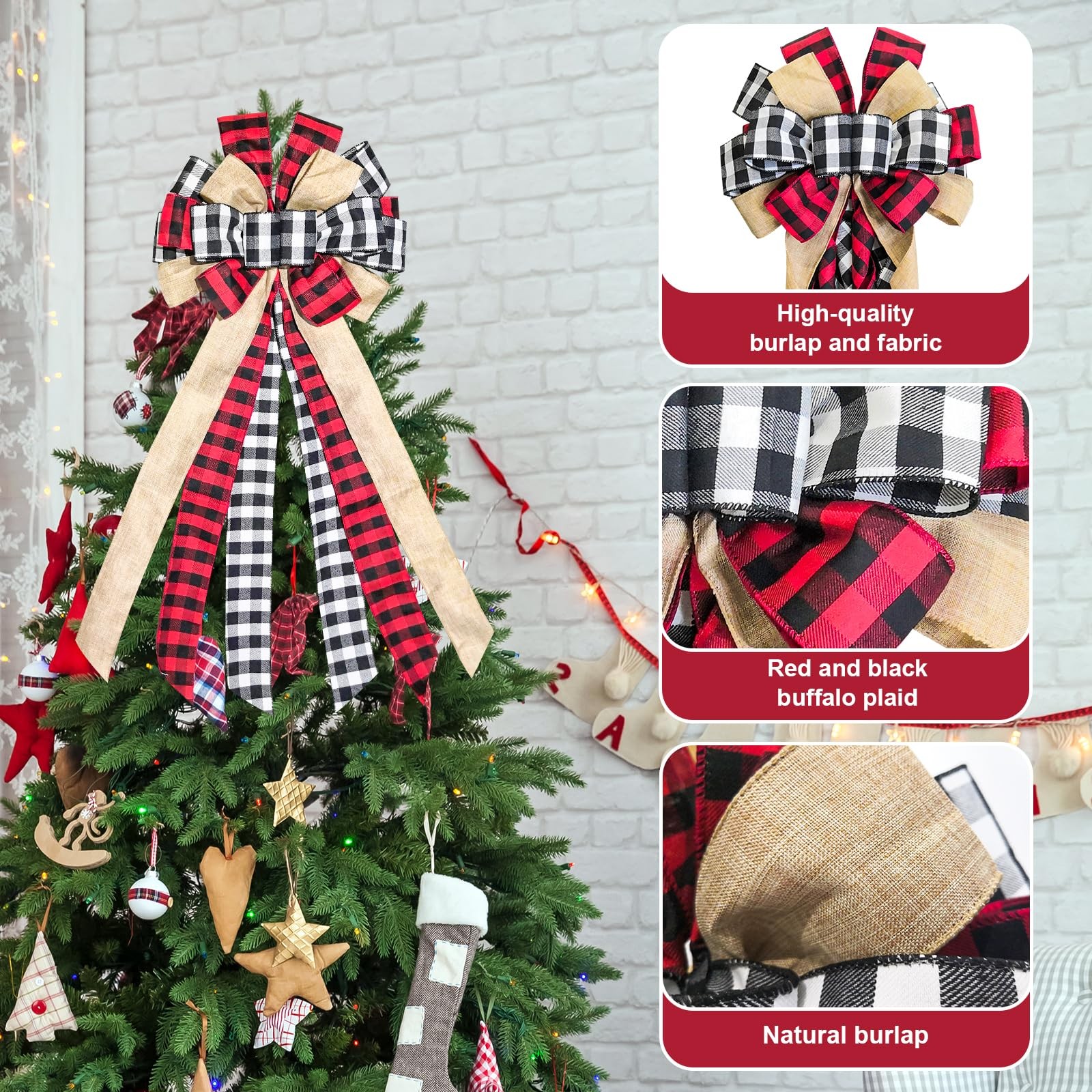 Large Christmas Tree Topper 13 x 30 Inch Red and 13 X 30 Inches, Multicolored