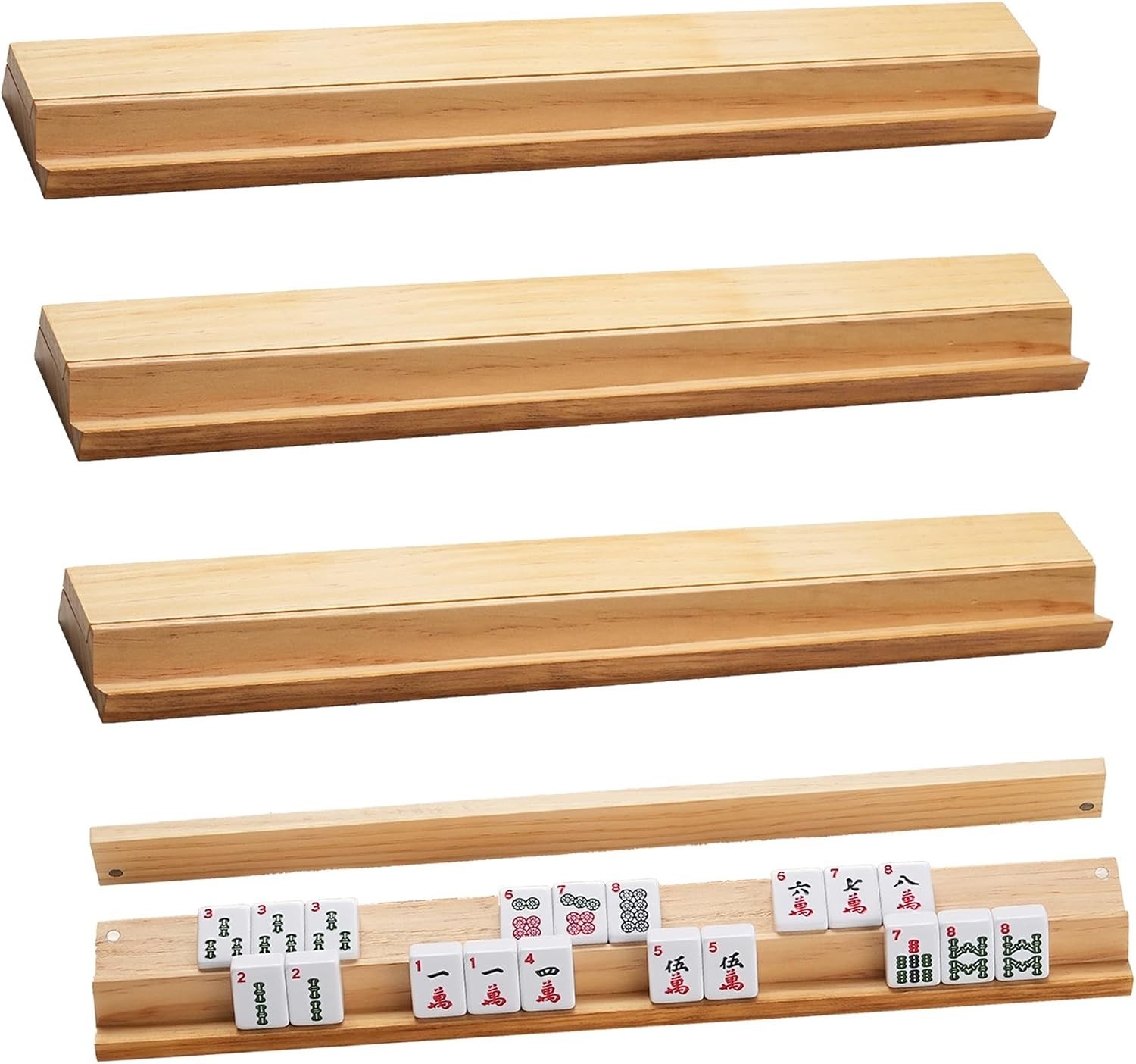 Wooden Mahjong Racks with Magnetic Pushers – Set of 4, Solid Wood | For American