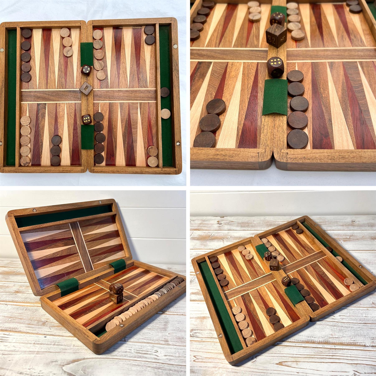 Wooden Inlaid Backgammon Set 36cm x 30cm Classic Game with Pieces & Dice