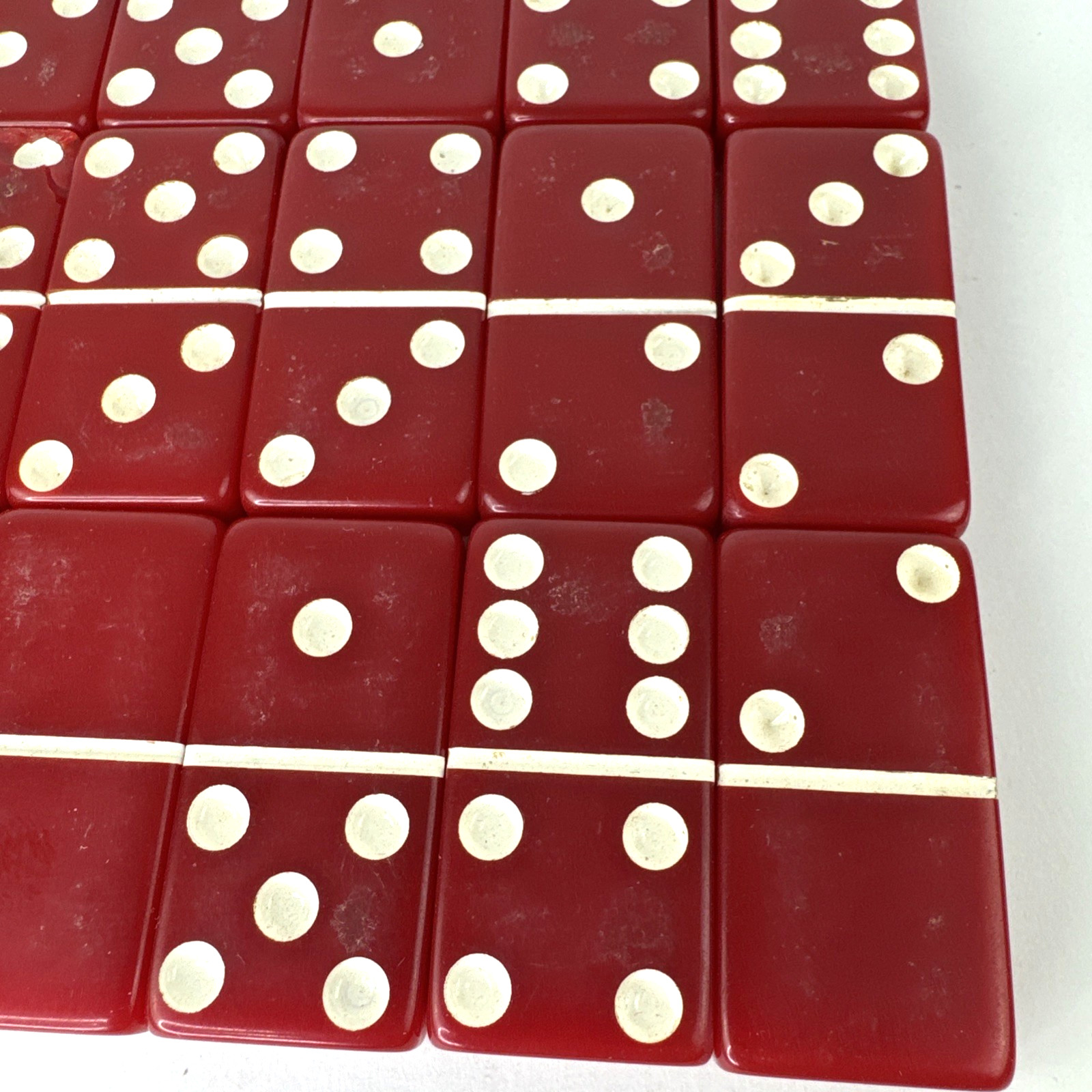 Vintage MCM PUREMCO #616 Standard Size Marblelike RED DOMINOES 2″ Tile GAME Box