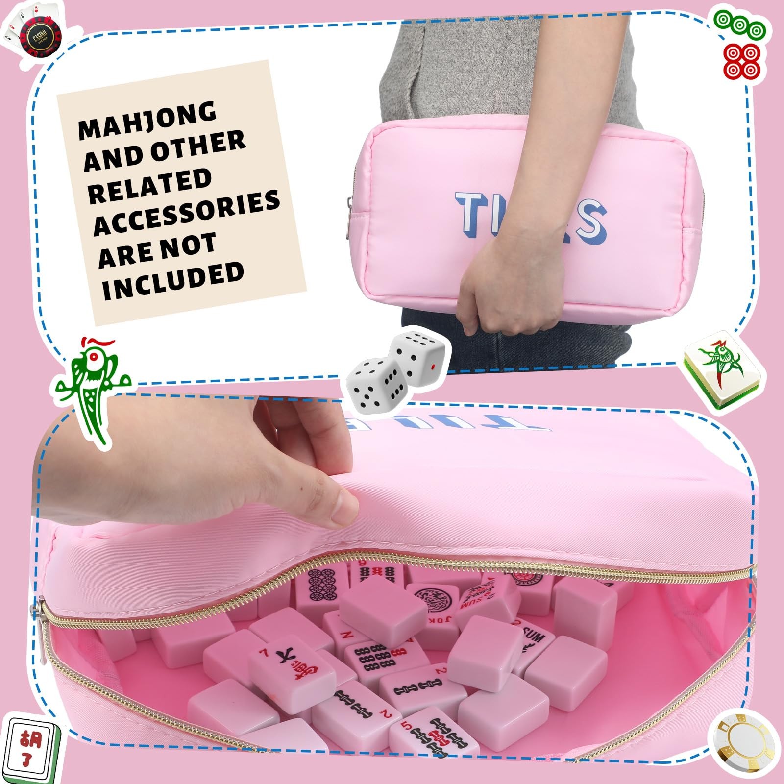Empty Mahjong Bag Thickened American Mahjong Tiles Bag with Zipper Storage Po…