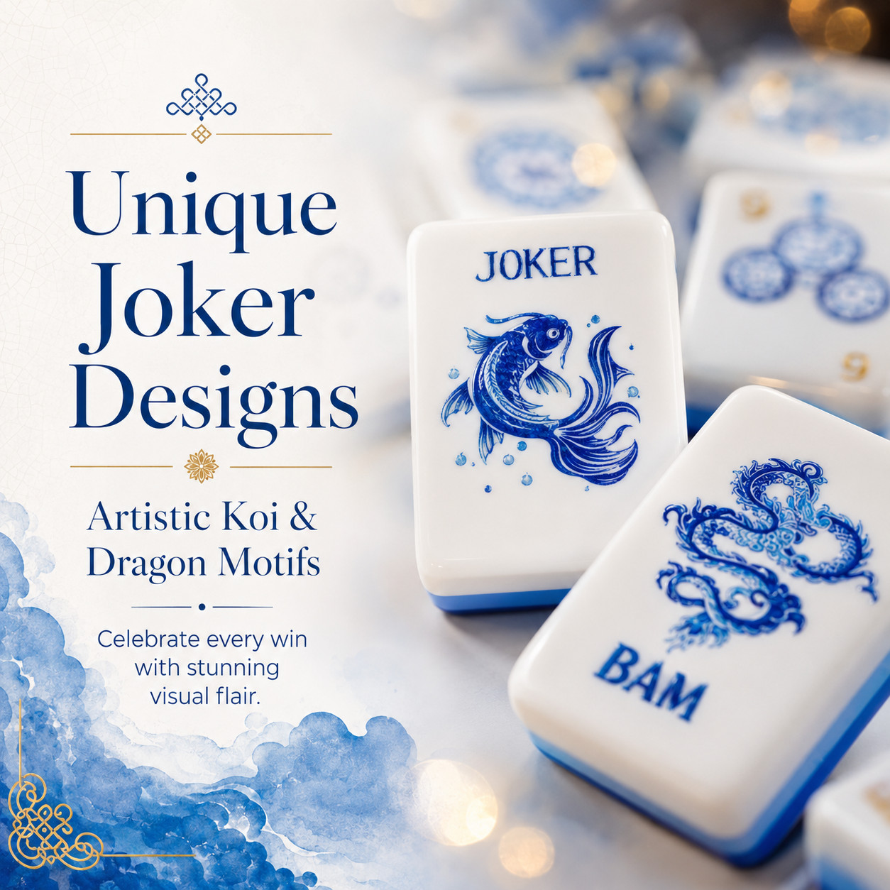 160 Blue and White Porcelain American mahjong tiles, 4-layer acrylic engraving