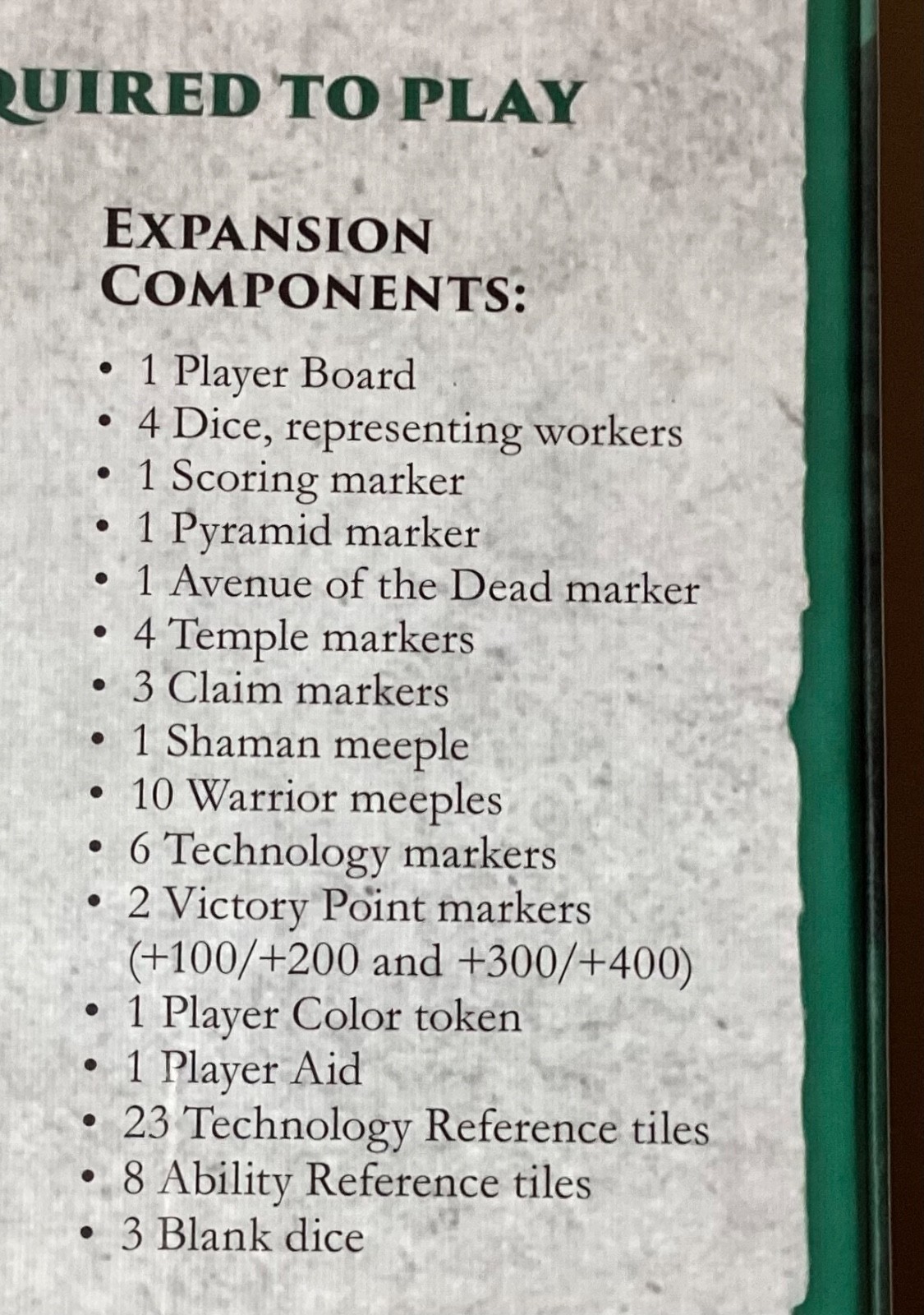 NEW TEOTIHUACAN CITY OF GODS 5TH PLAYER EXPANSION- GREEN PLAYER AGES 14+