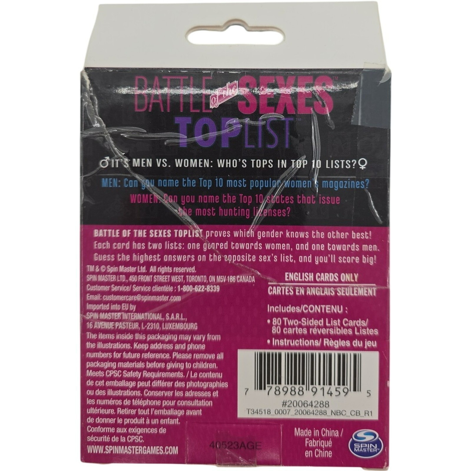 Battle of the Sexes Top List Card Game Adult Trivia Party Game