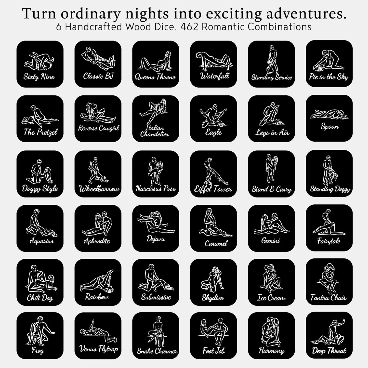 Date Night Dice Sex Game Love Set – 6 Sex Positions Dice, Decision Coin, Board &