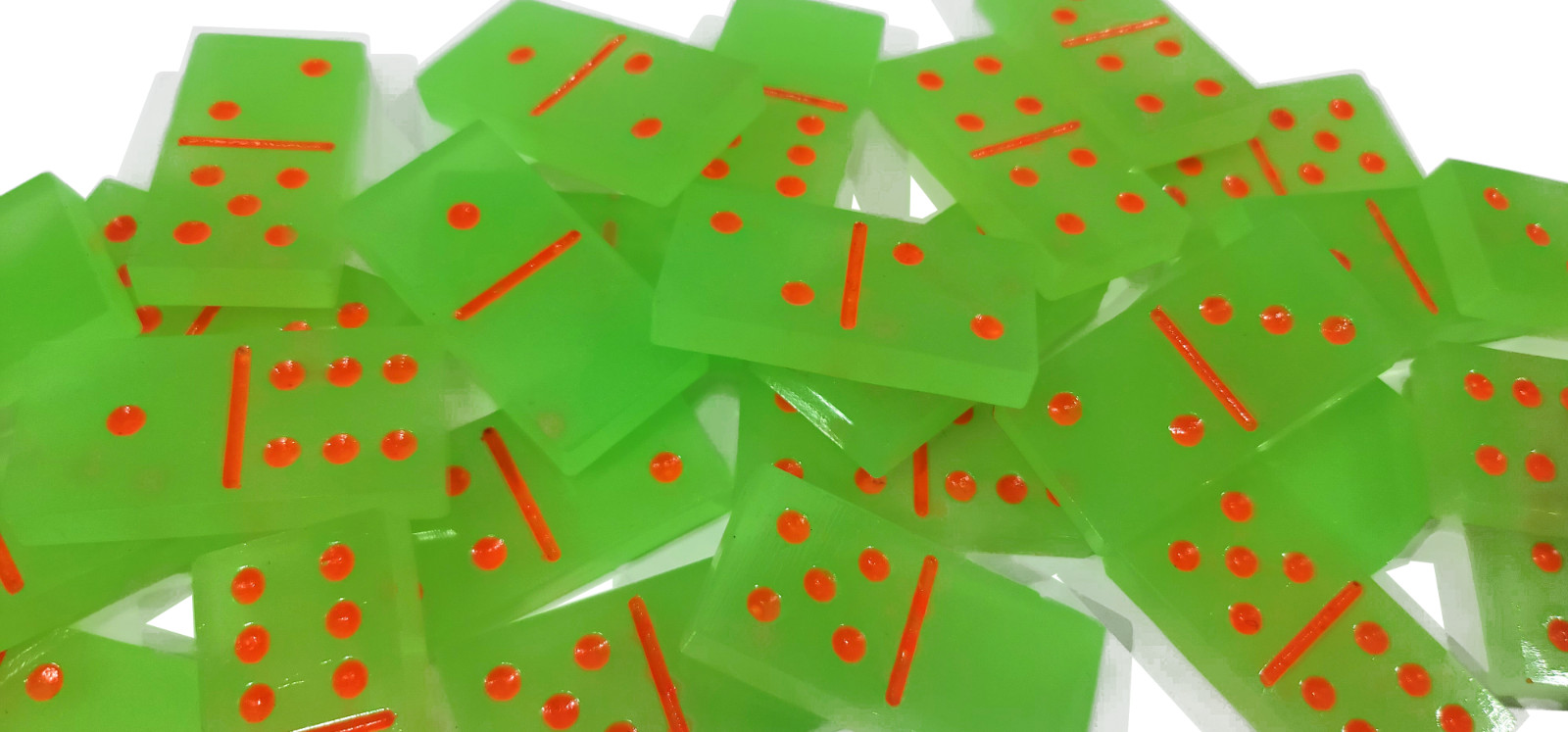 Handmade Glow in The Dark Green with Orange Dots Dominoes Double 6 Set, Gift Toy