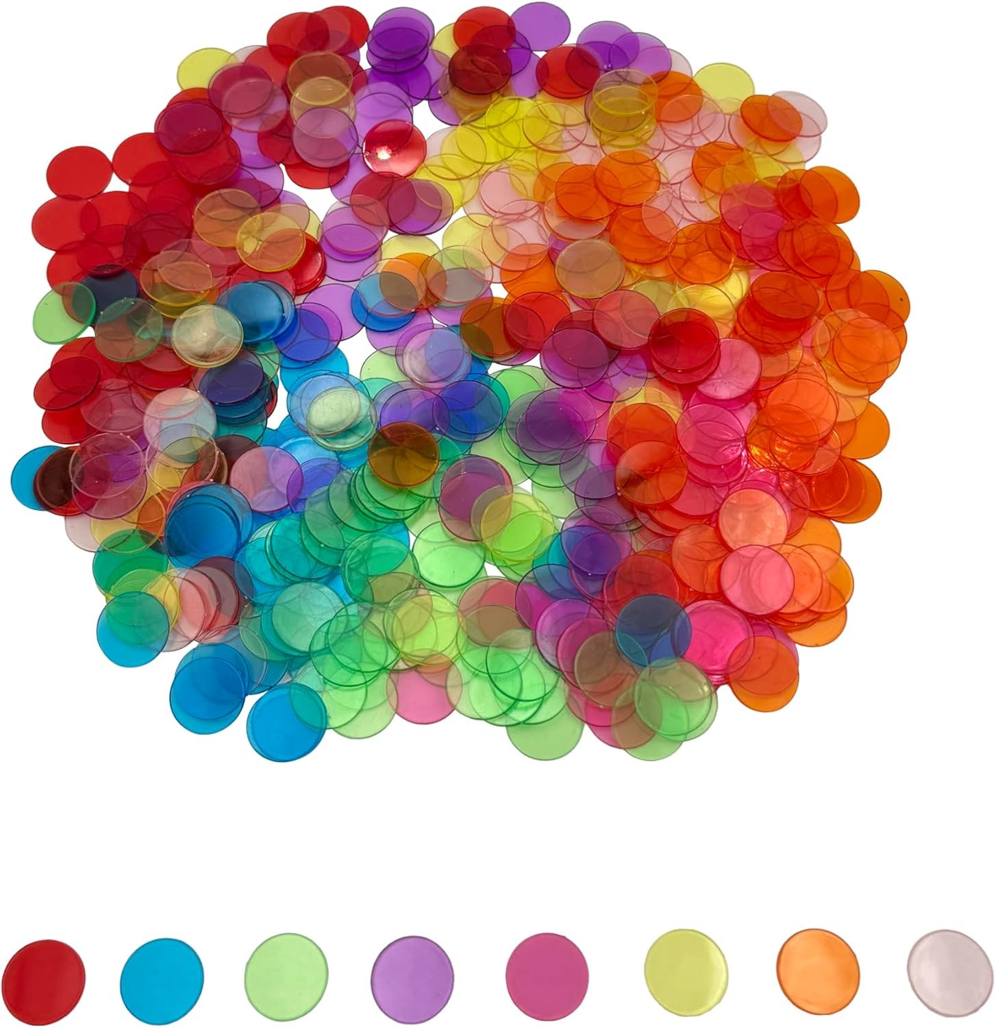 500 Pcs of 3/4 inch Transparent 8 Color Clear Bingo Counting Chips Plastic…