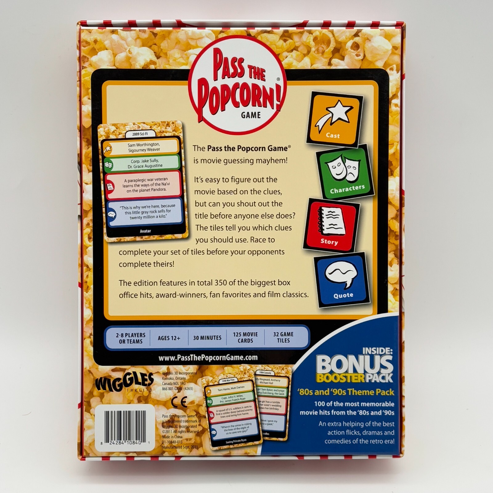 Pass the Popcorn COMPLETE Wiggles 3D 2011 Party Game Movie Trivia 80s 90s Bonus