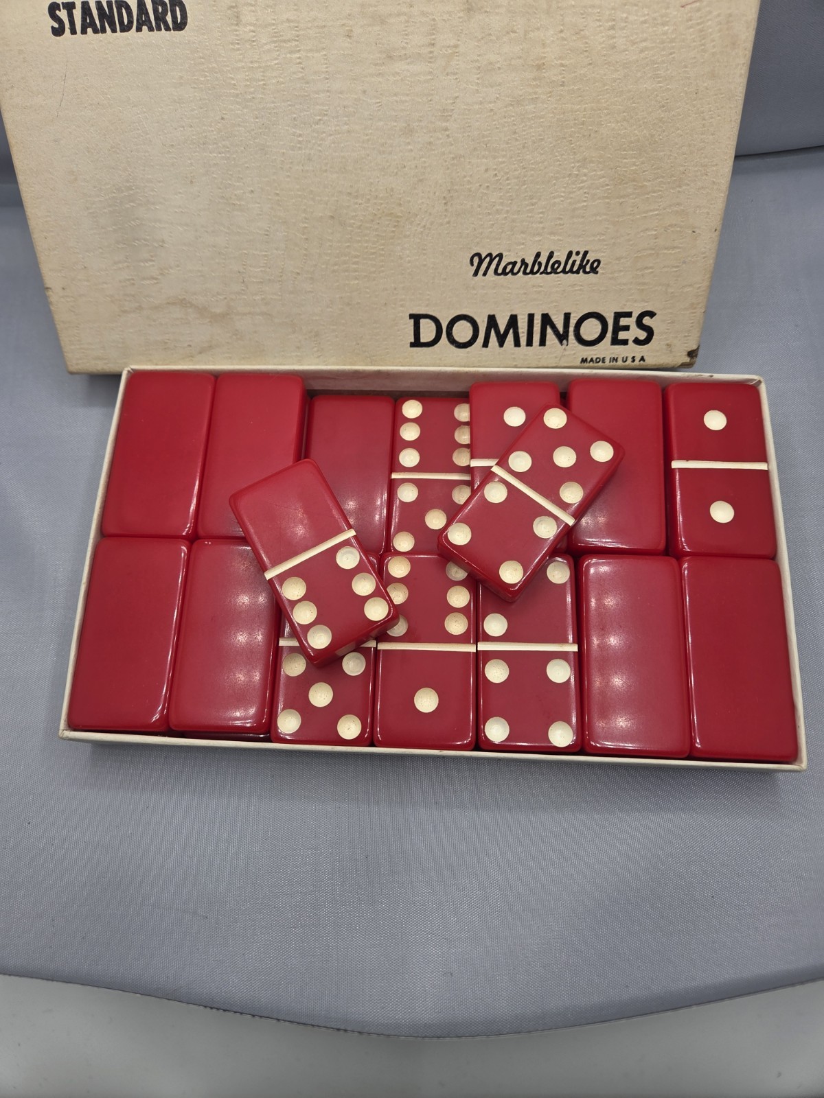 VTG Puremco Standard Red Bakelite Double Six 28 Tile Domino Set- Great Condition