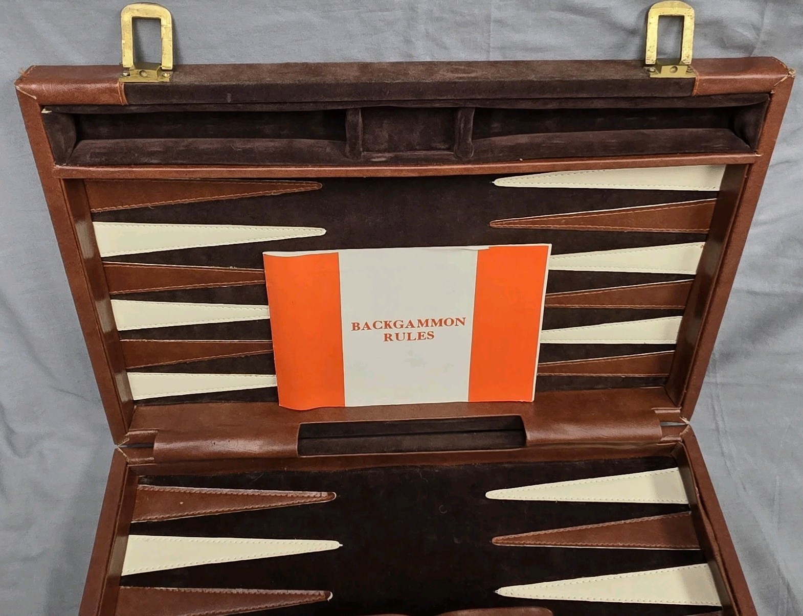 Vintage Backgammon Game Set Velvety Brown Briefcase Type TAIWAN Complete