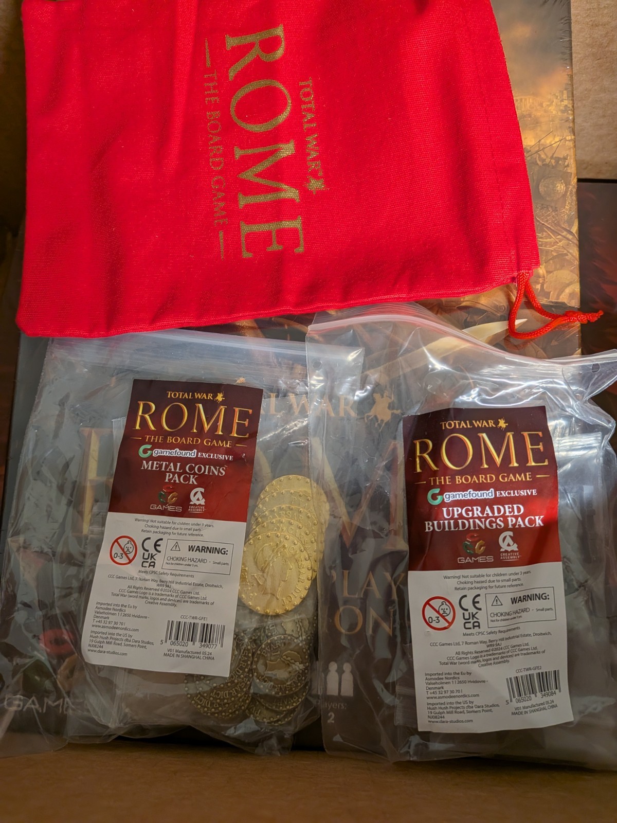Total War Rome Board Game + Expansion, Coins & Buildings &Bag NEW/Still sealed