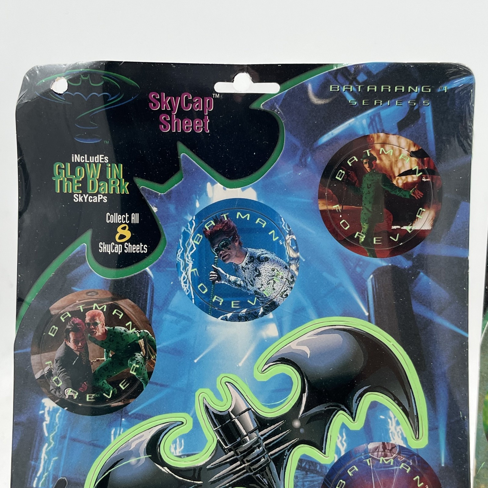 Vintage 1995 Batman Forever SkyCaps Sheet Movie Pogs 2 New And Sealed Cards