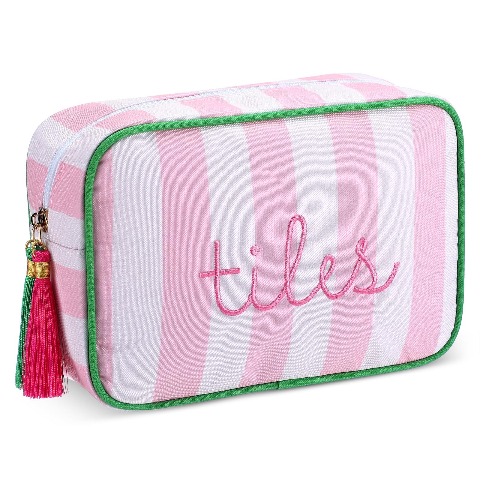 Mahjong Tile Bag with Zipper, Striped Embroidered Mahjong Storage Pouch Mah J…