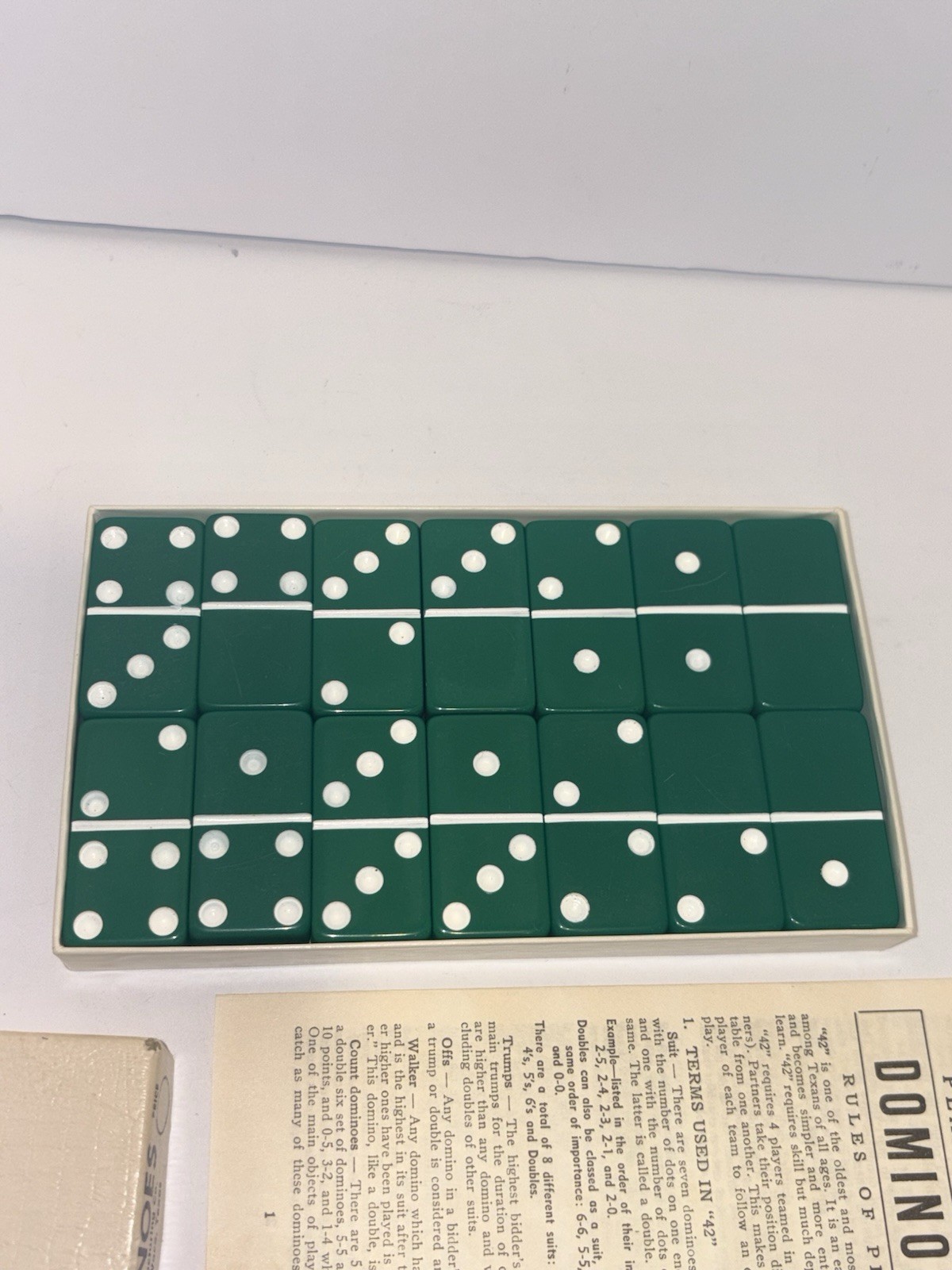 Vintage PUREMCO Standard White Marblelike Dominoes – In Box Made In USA