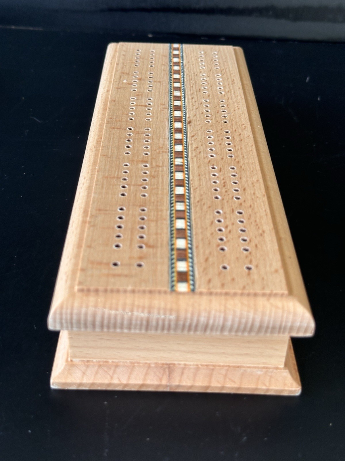 Sterling Games Deluxe Wood Cribbage Board Game Box Set Inlaid Card Peg Storage